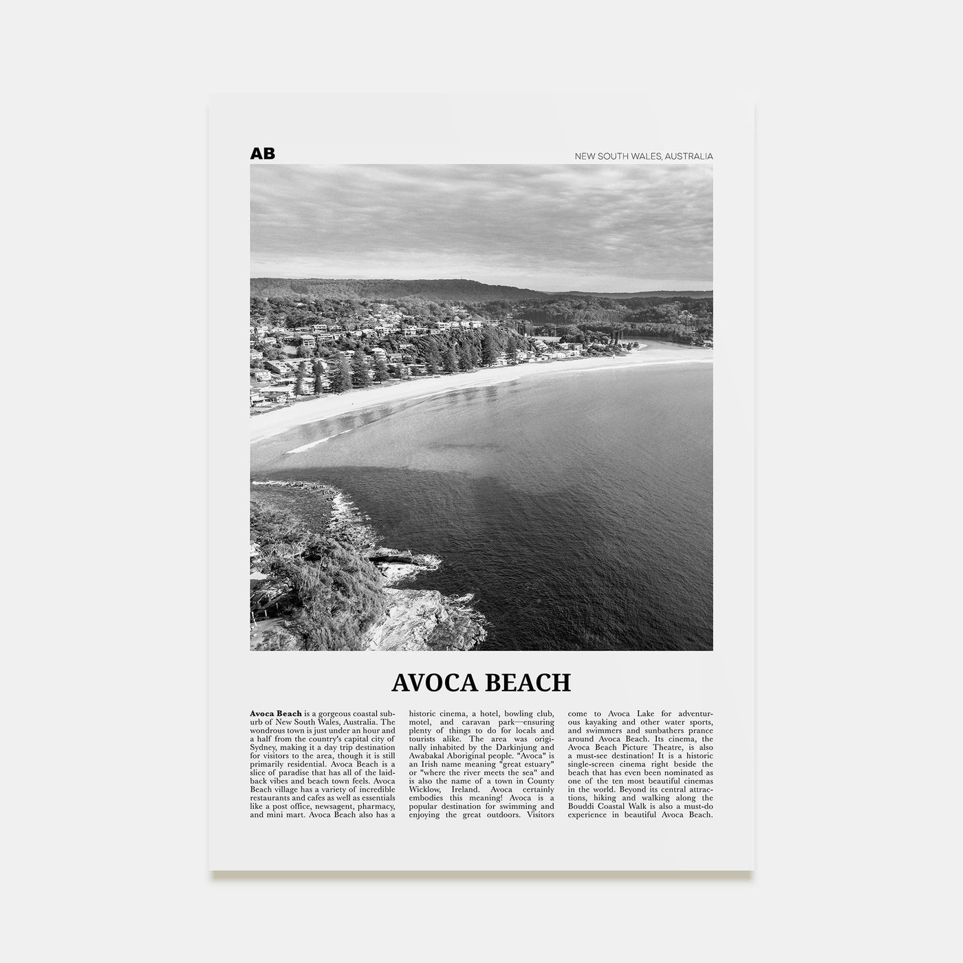 Avoca Beach Travel B&W Poster