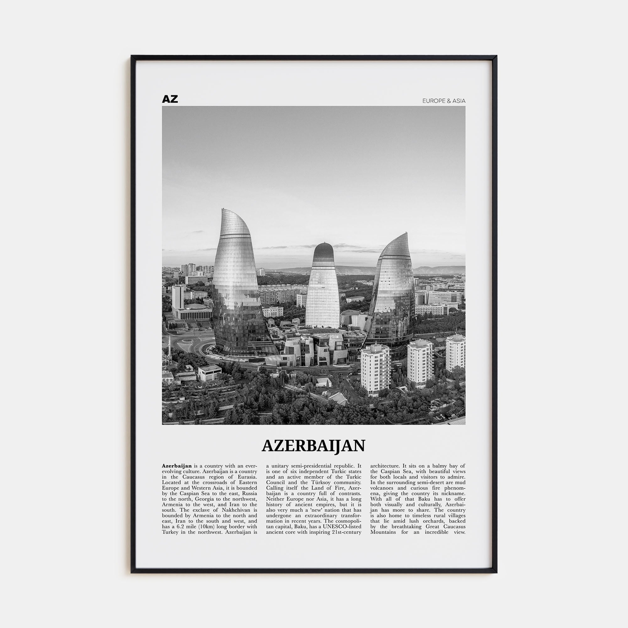 Azerbaijan Travel B&W Poster