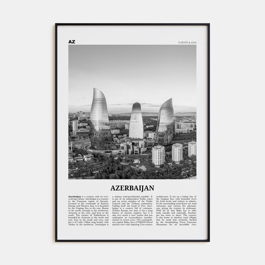 Azerbaijan Travel B&W Poster
