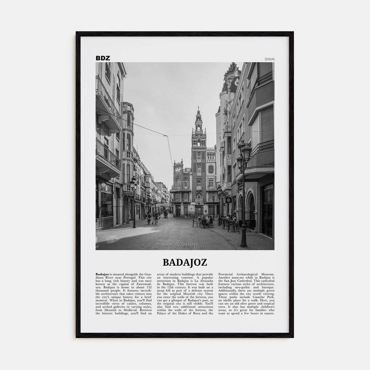 Badajoz Travel B&W Poster