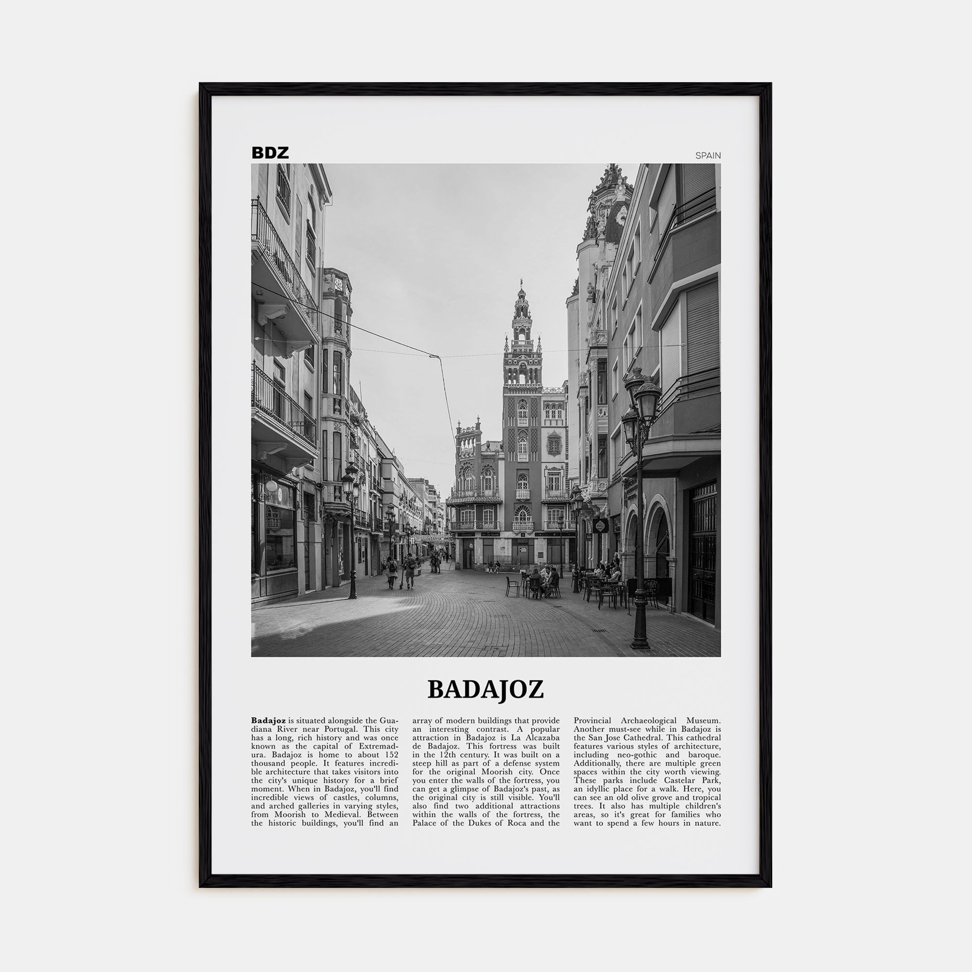 Badajoz Travel B&W Poster