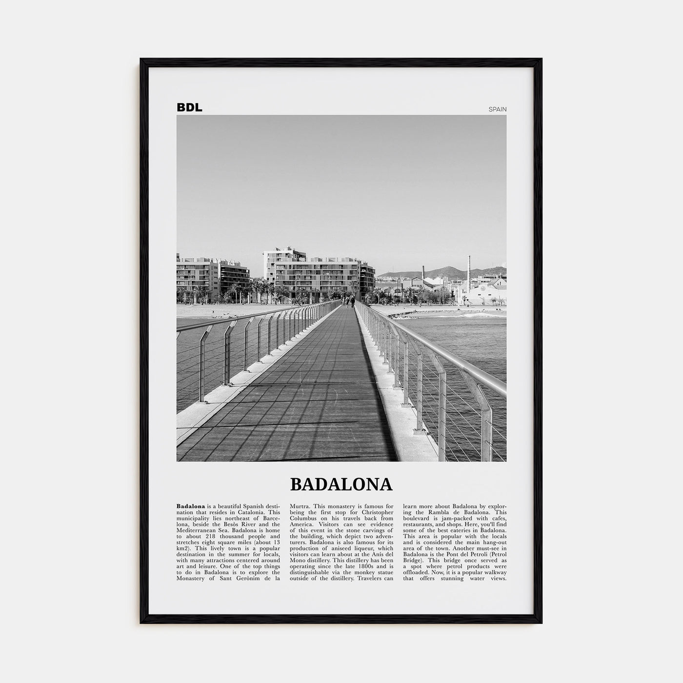 Badalona Travel B&W Poster