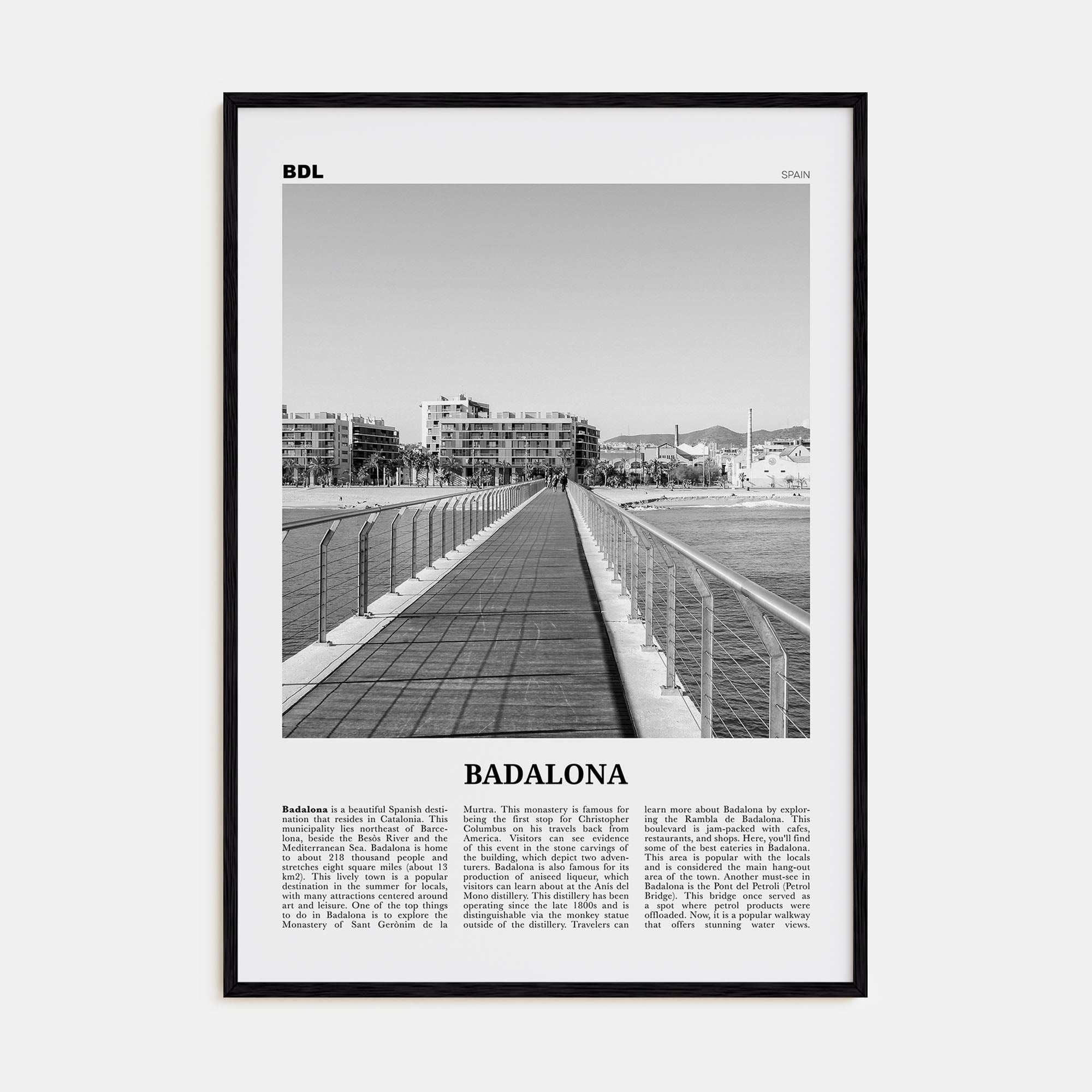 Badalona Travel B&W Poster