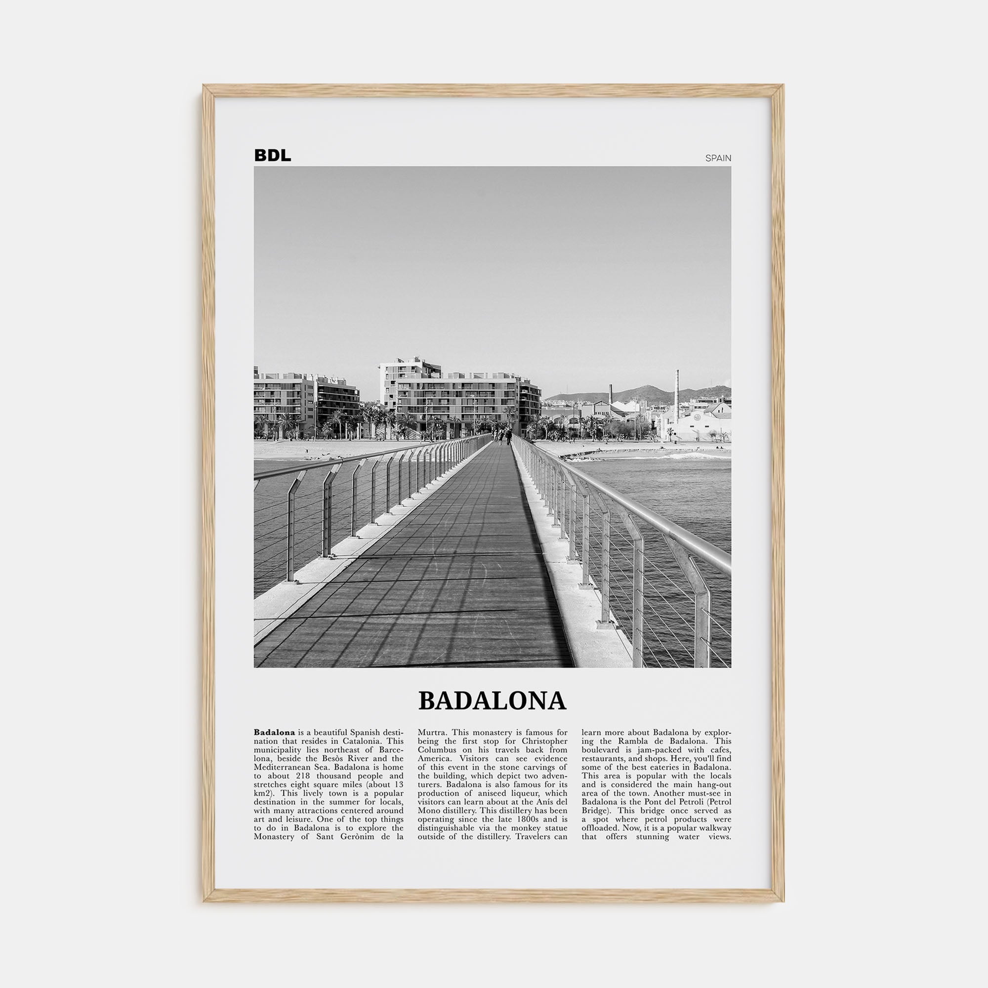Badalona Travel B&W Poster