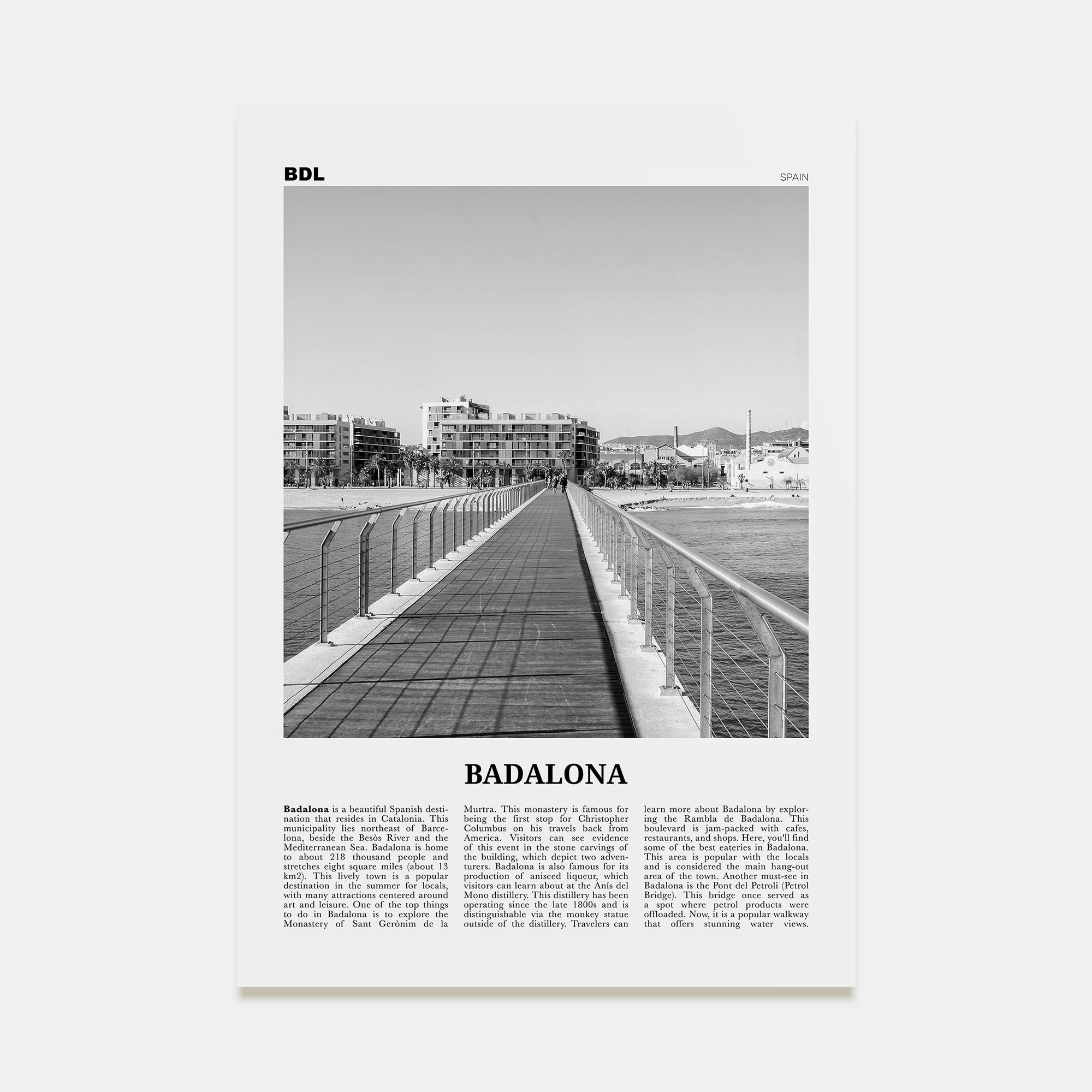 Badalona Travel B&W Poster
