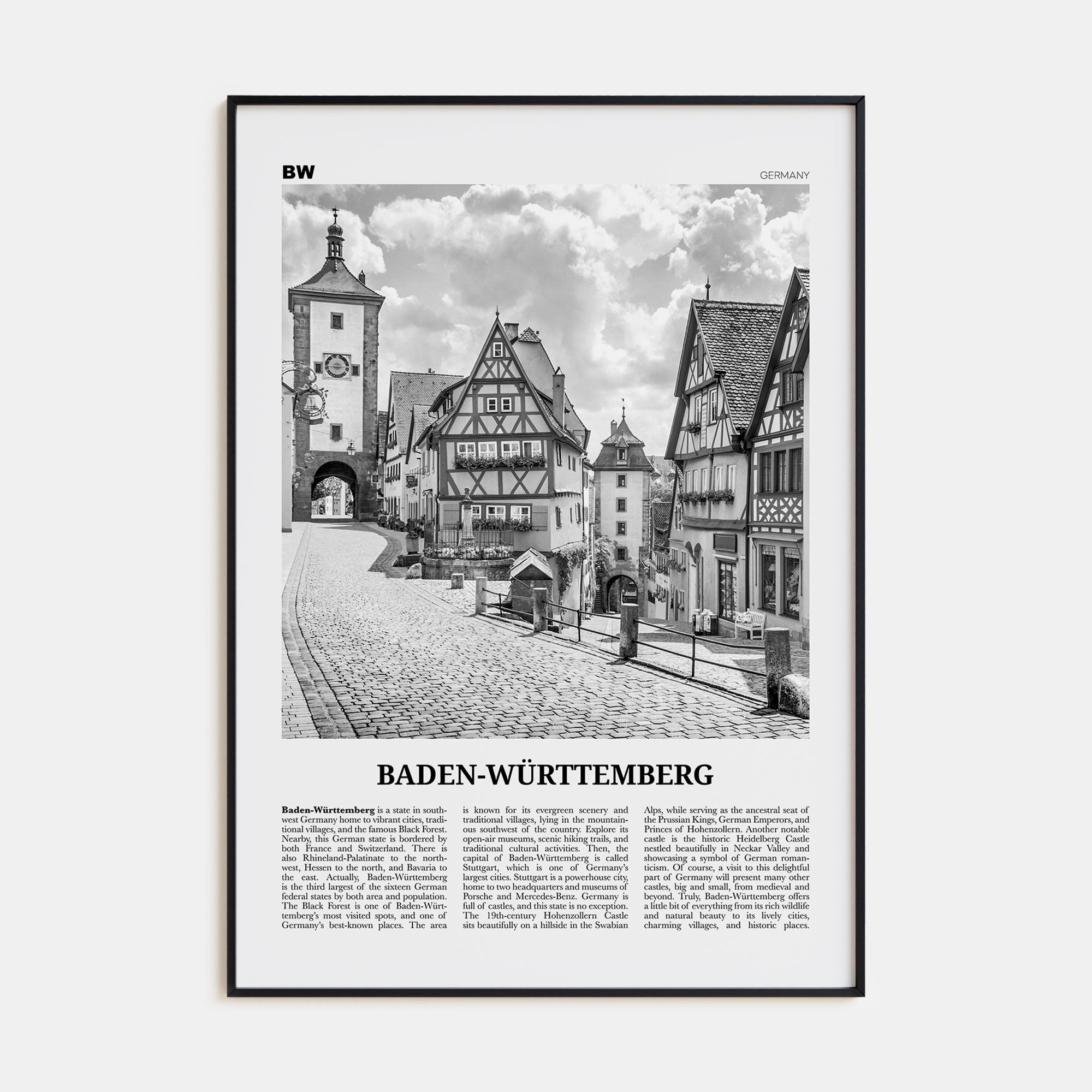 Baden-Württemberg Travel B&W No 1 Poster