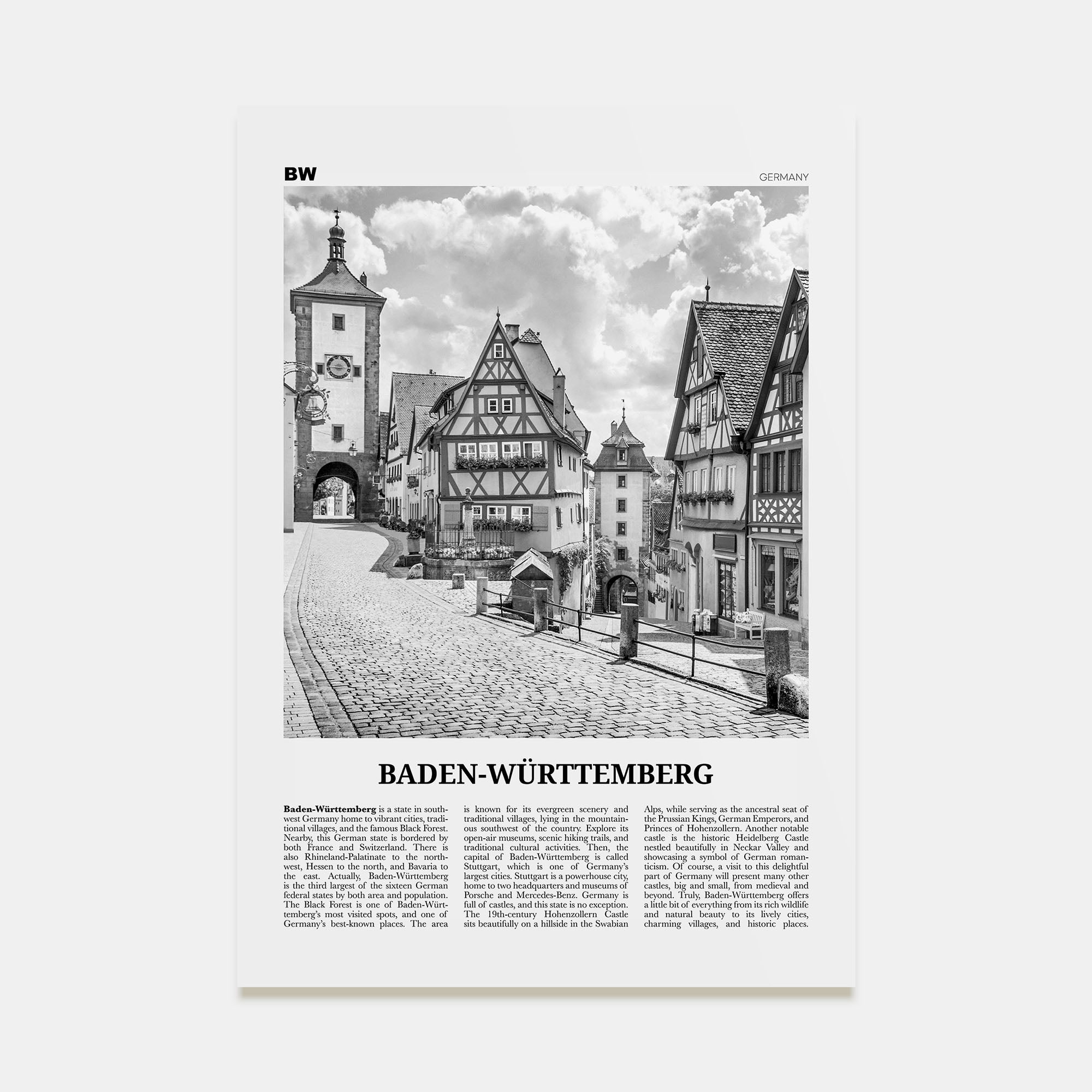Baden-Württemberg Travel B&W No 1 Poster