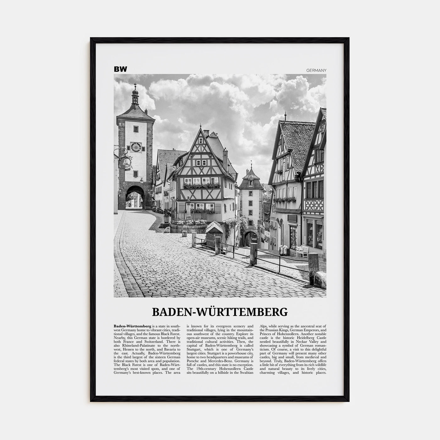 Baden-Württemberg Travel B&W No 1 Poster