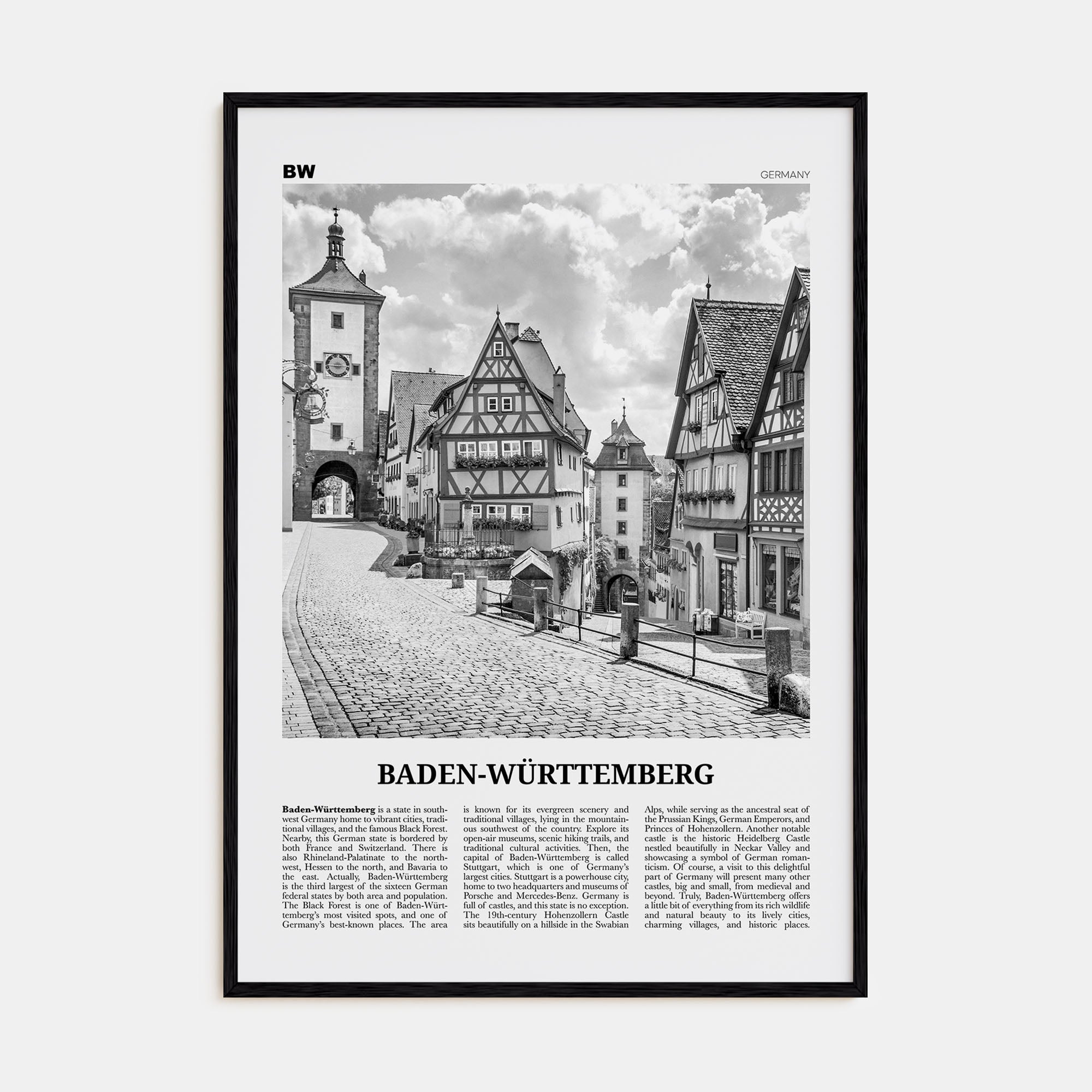 Baden-Württemberg Travel B&W No 1 Poster