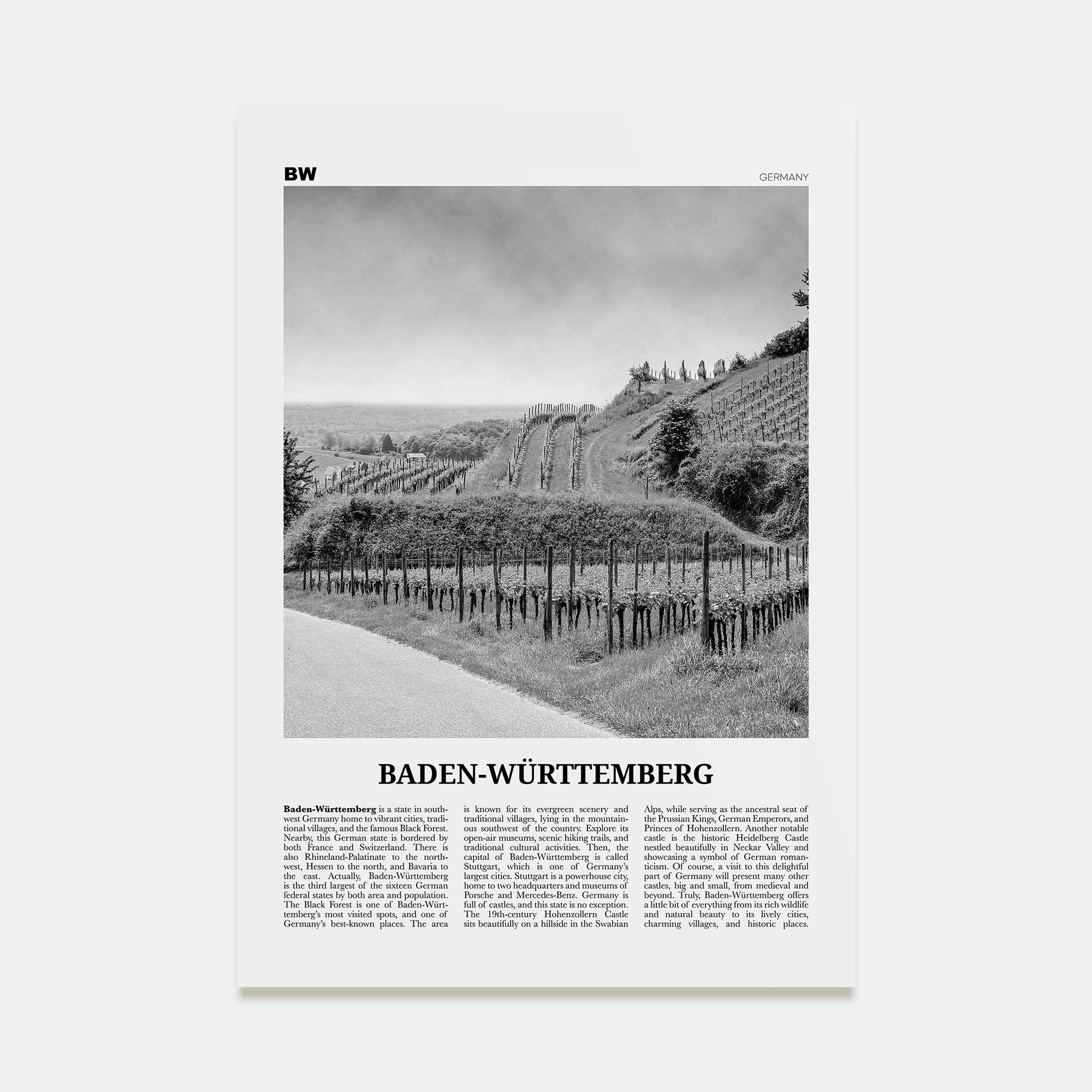 Baden-Württemberg Travel B&W No 2 Poster