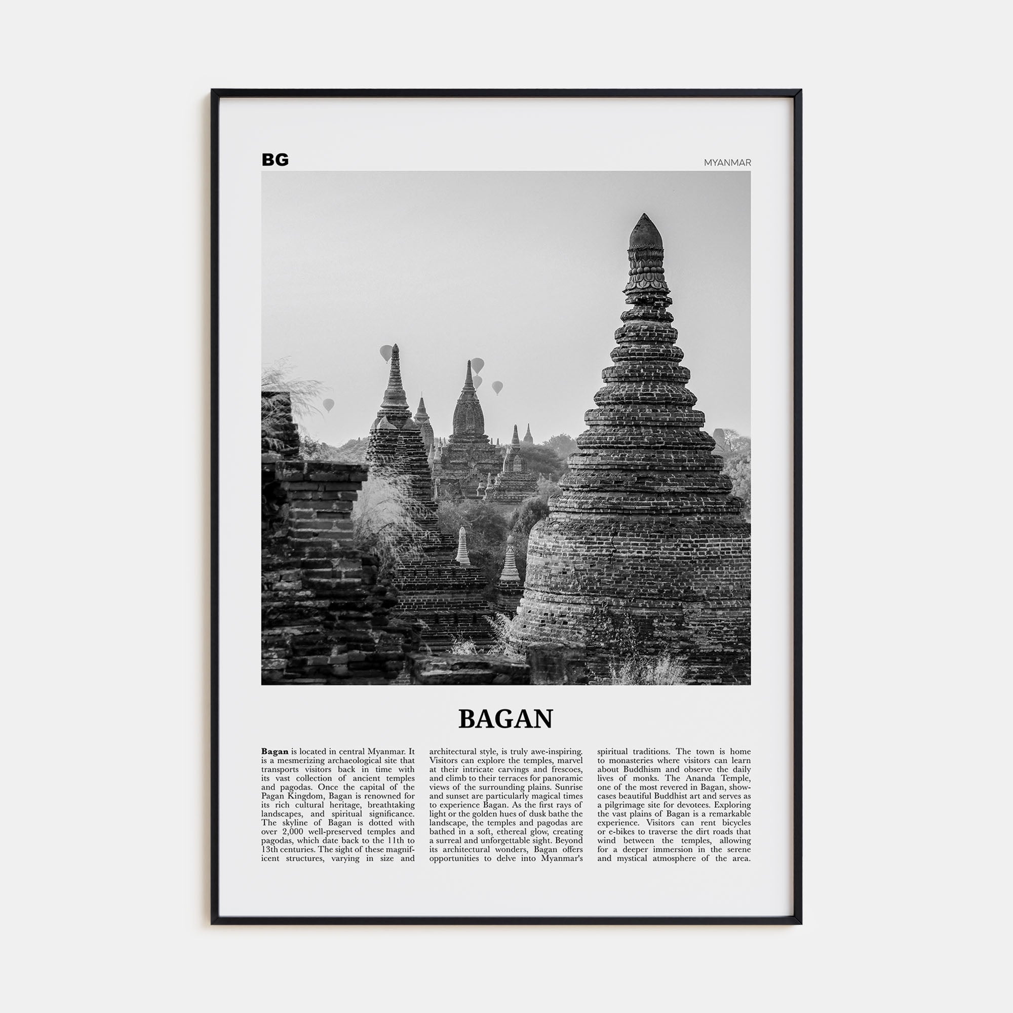 Bagan Travel B&W Poster