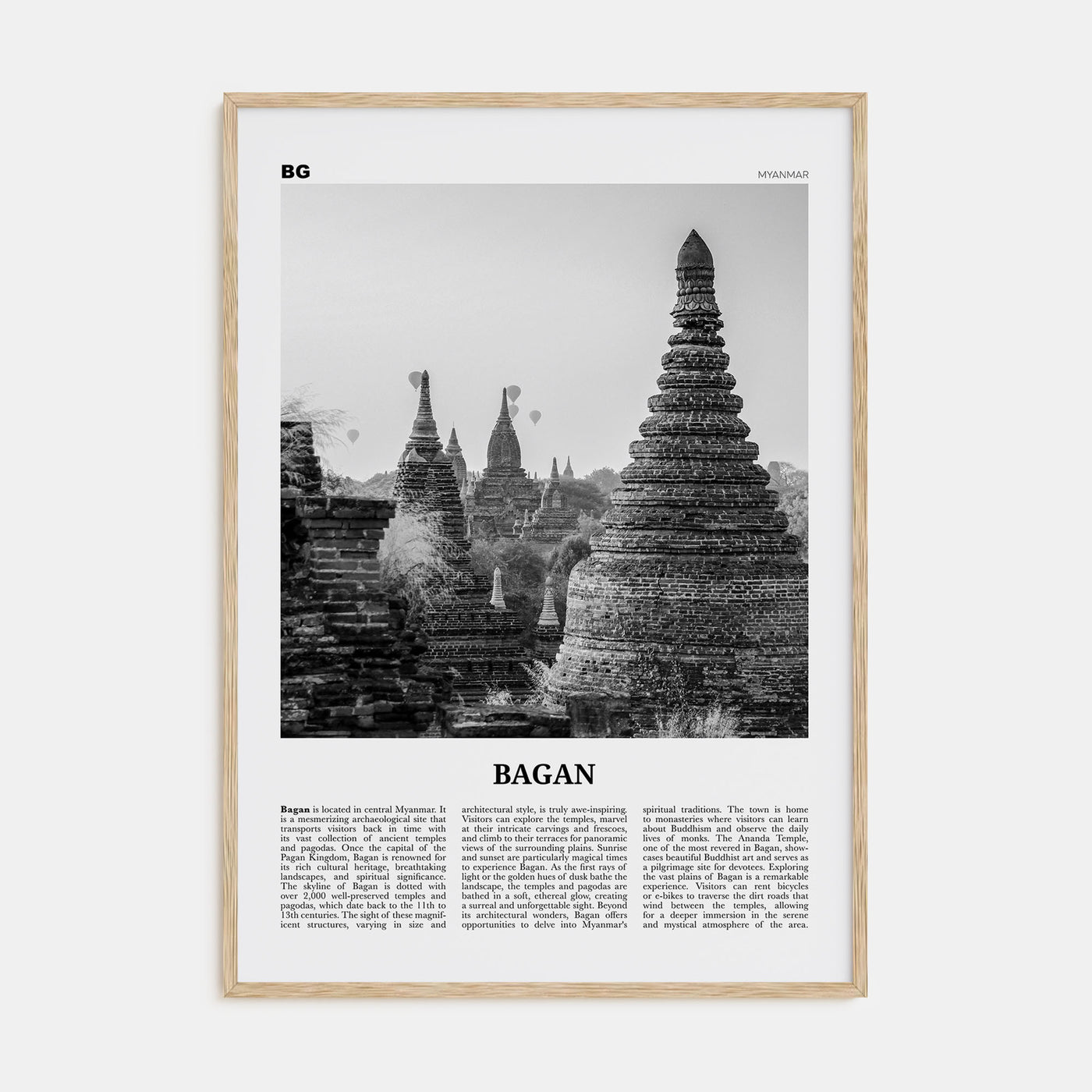 Bagan Travel B&W Poster