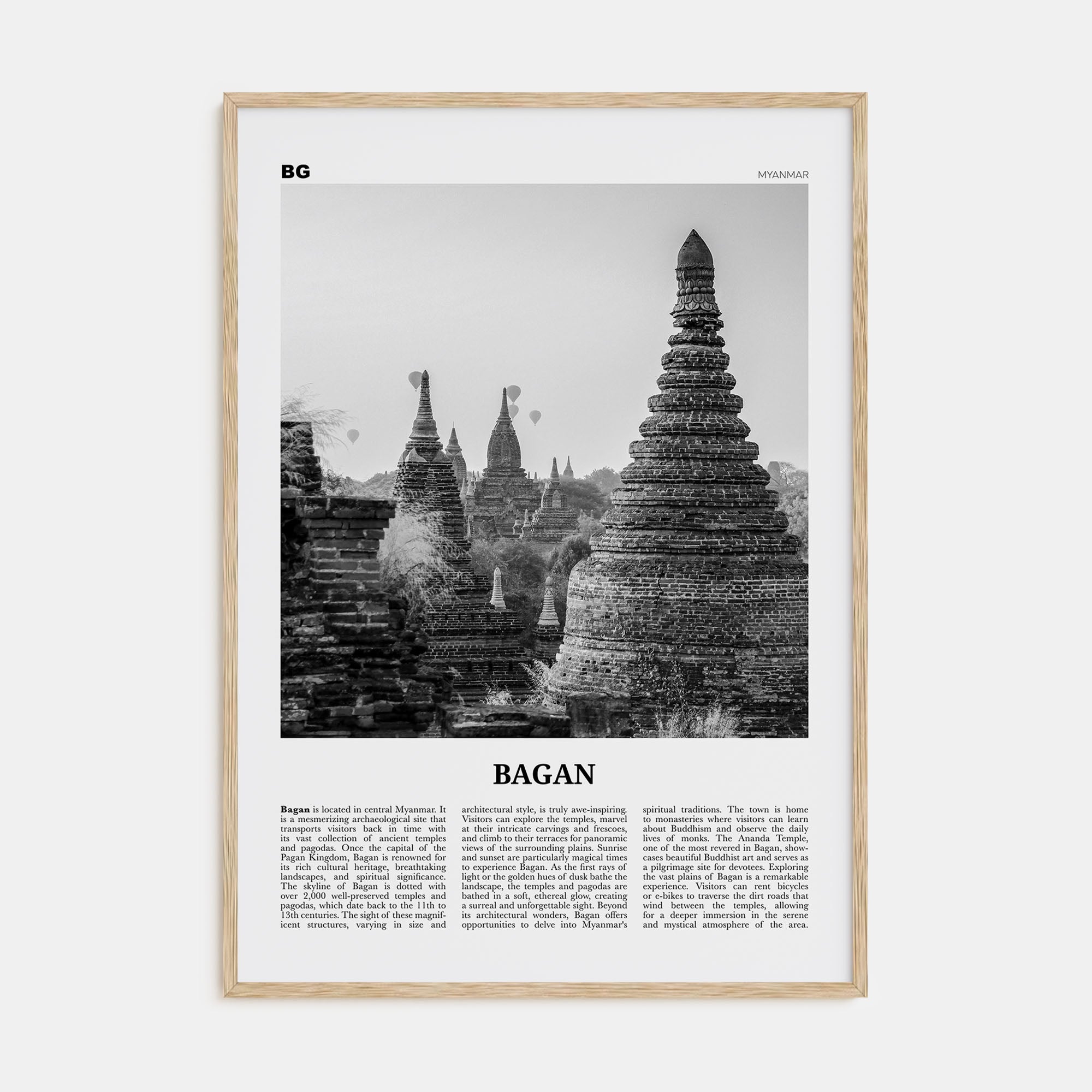 Bagan Travel B&W Poster