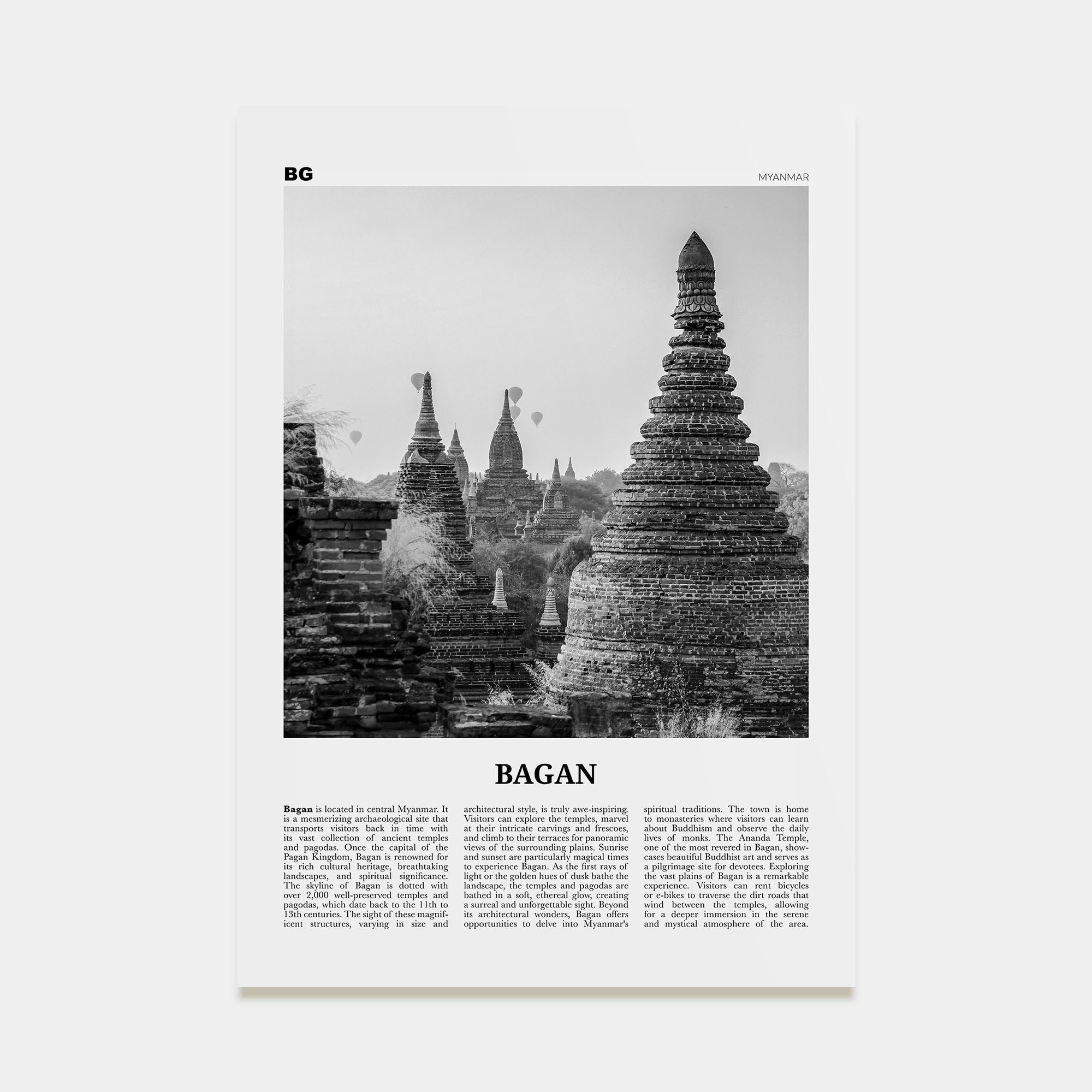 Bagan Travel B&W Poster
