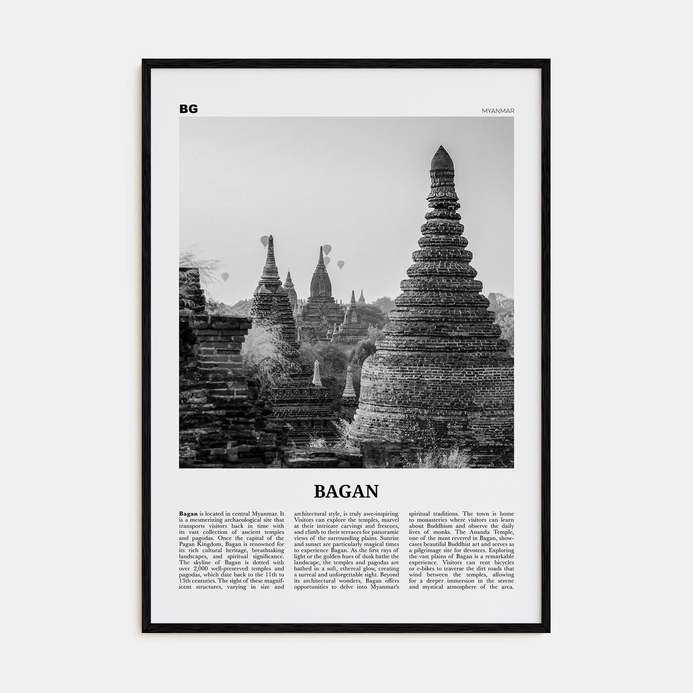 Bagan Travel B&W Poster