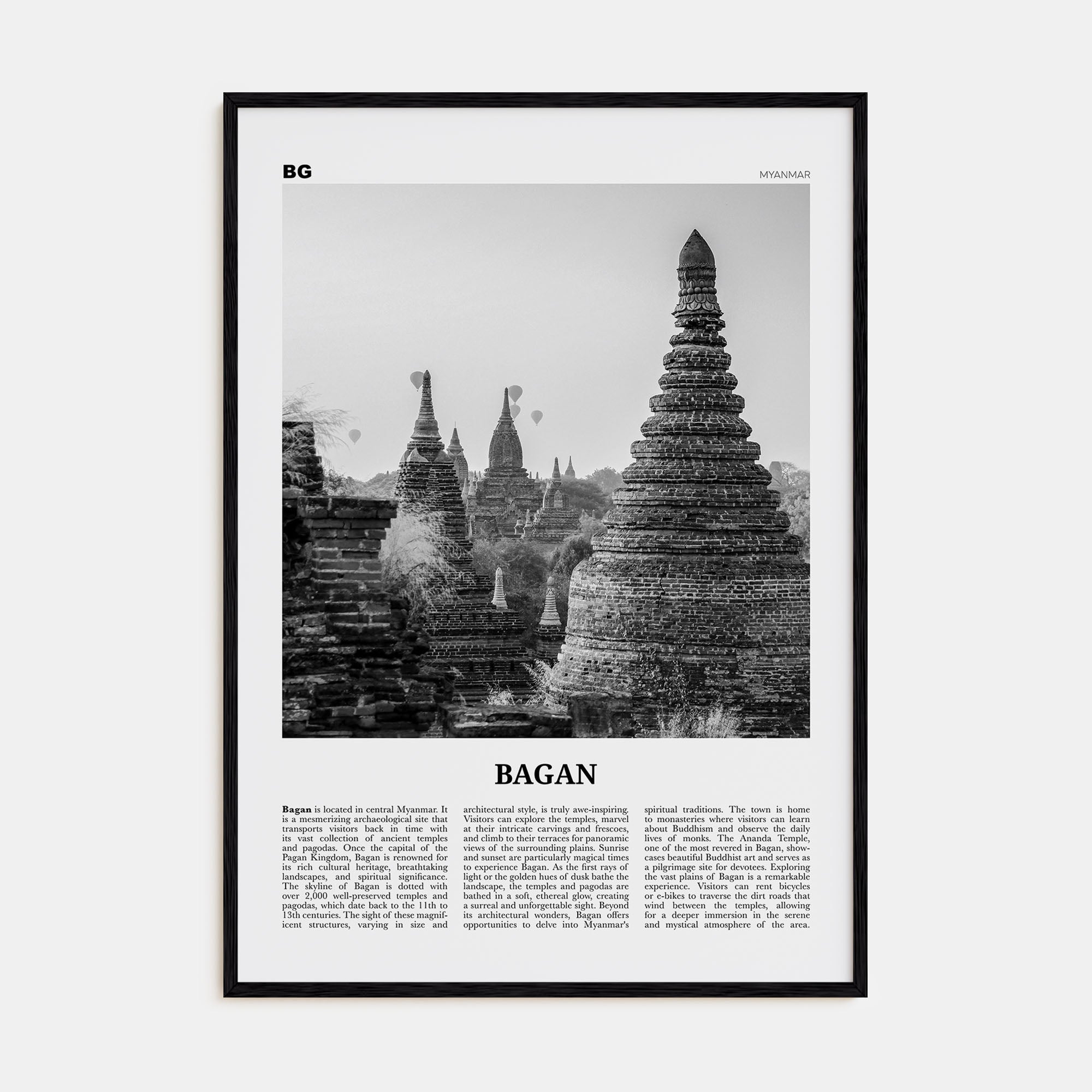 Bagan Travel B&W Poster