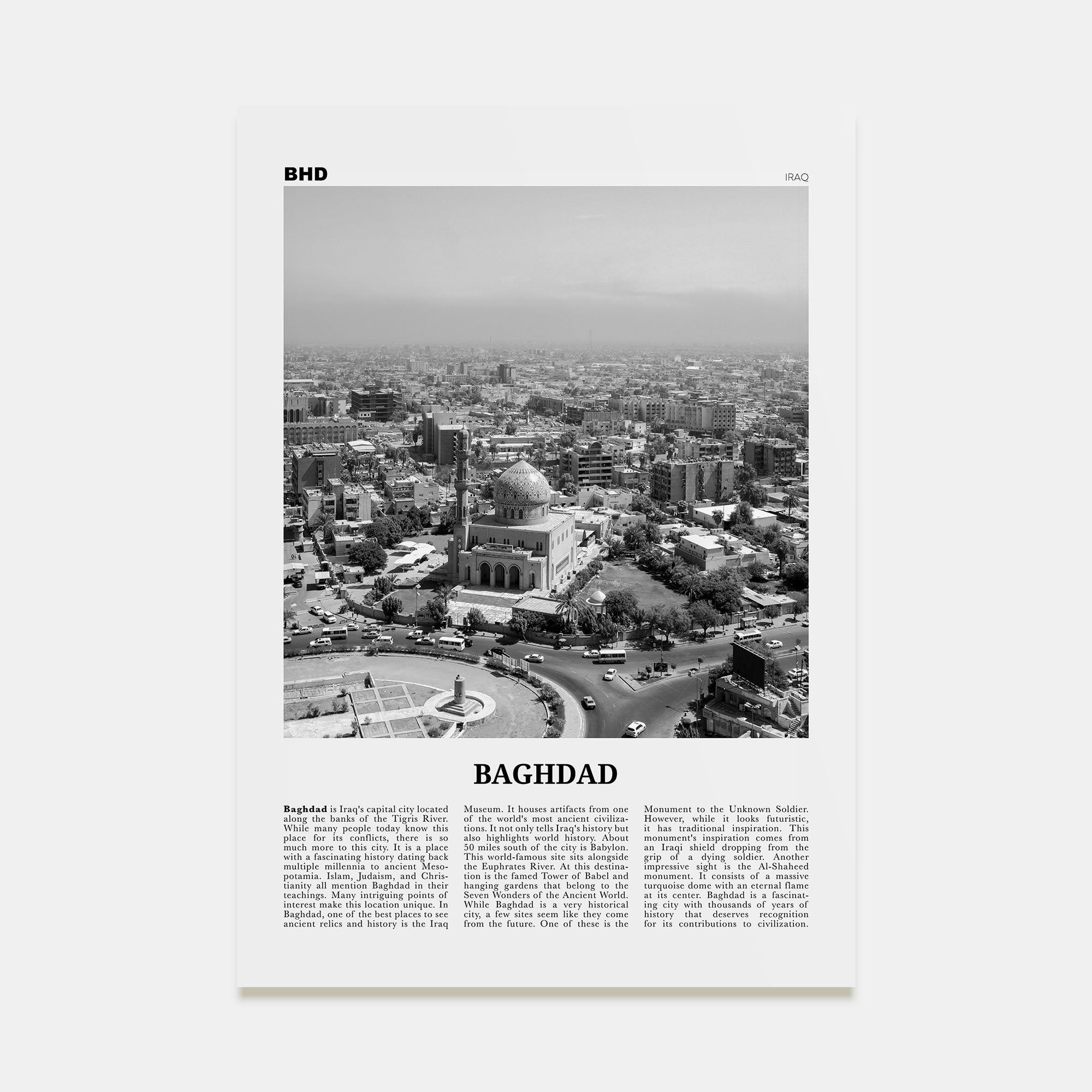 Baghdad Travel B&W Poster