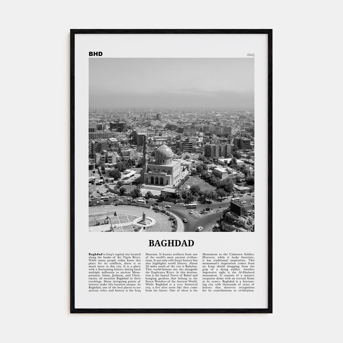 Baghdad Travel B&W Poster