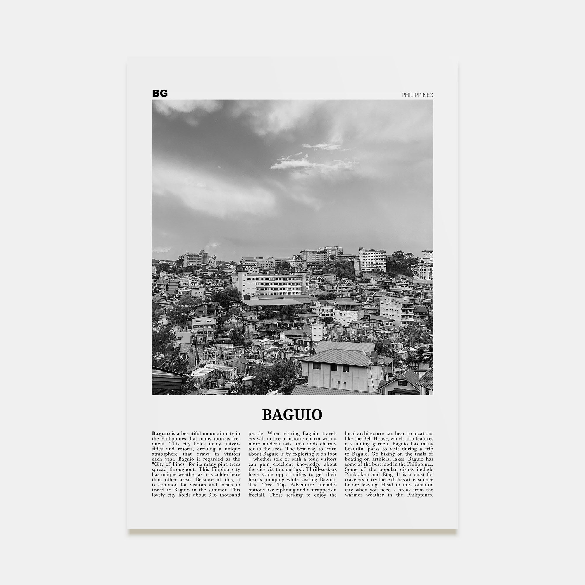 Baguio Travel B&W Poster