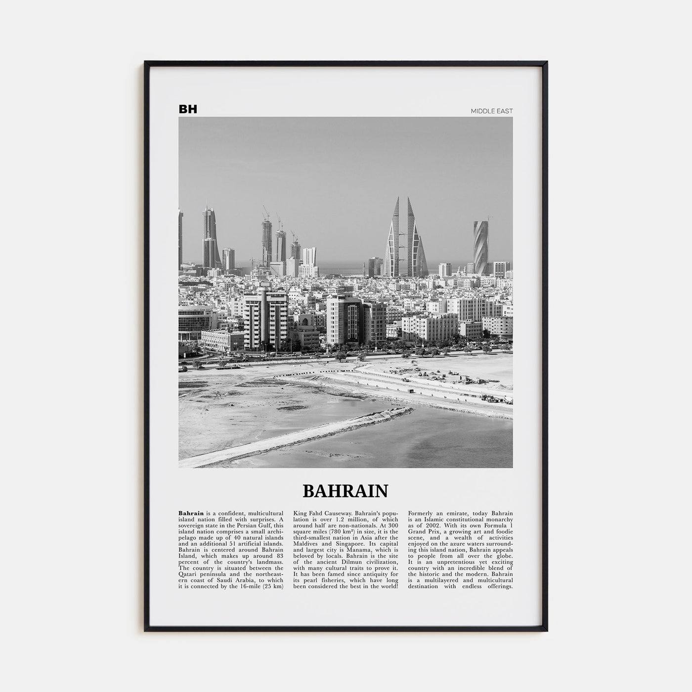 Bahrain Travel B&W Poster