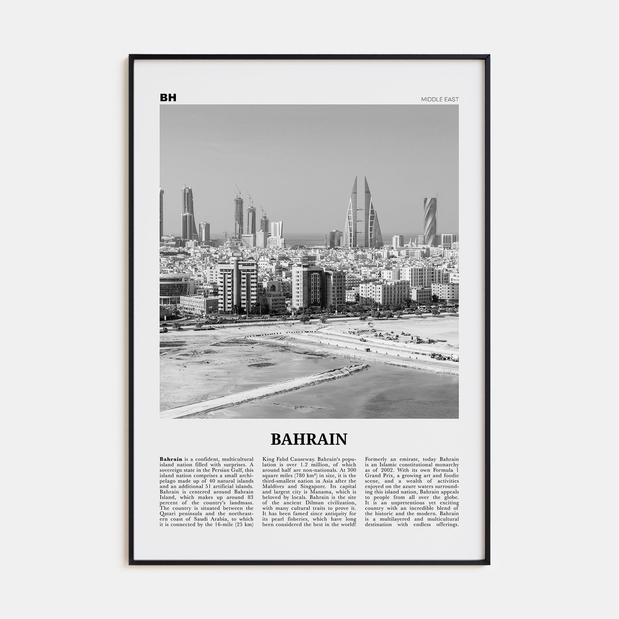 Bahrain Travel B&W Poster