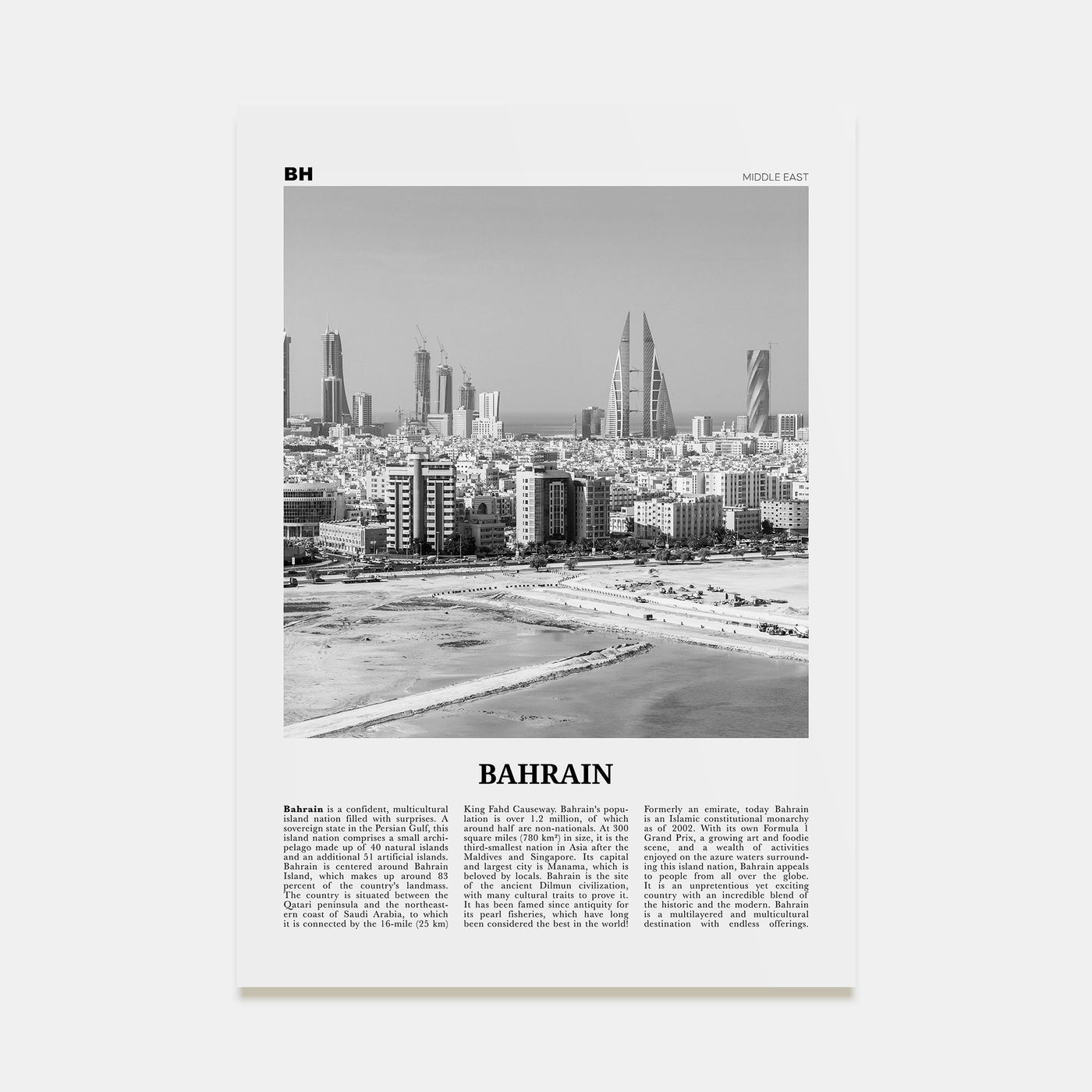 Bahrain Travel B&W Poster