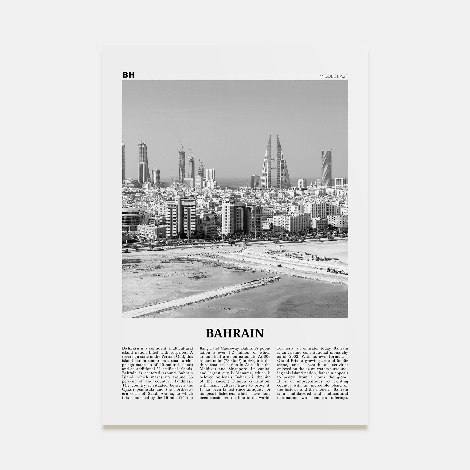 Bahrain Travel B&W Poster