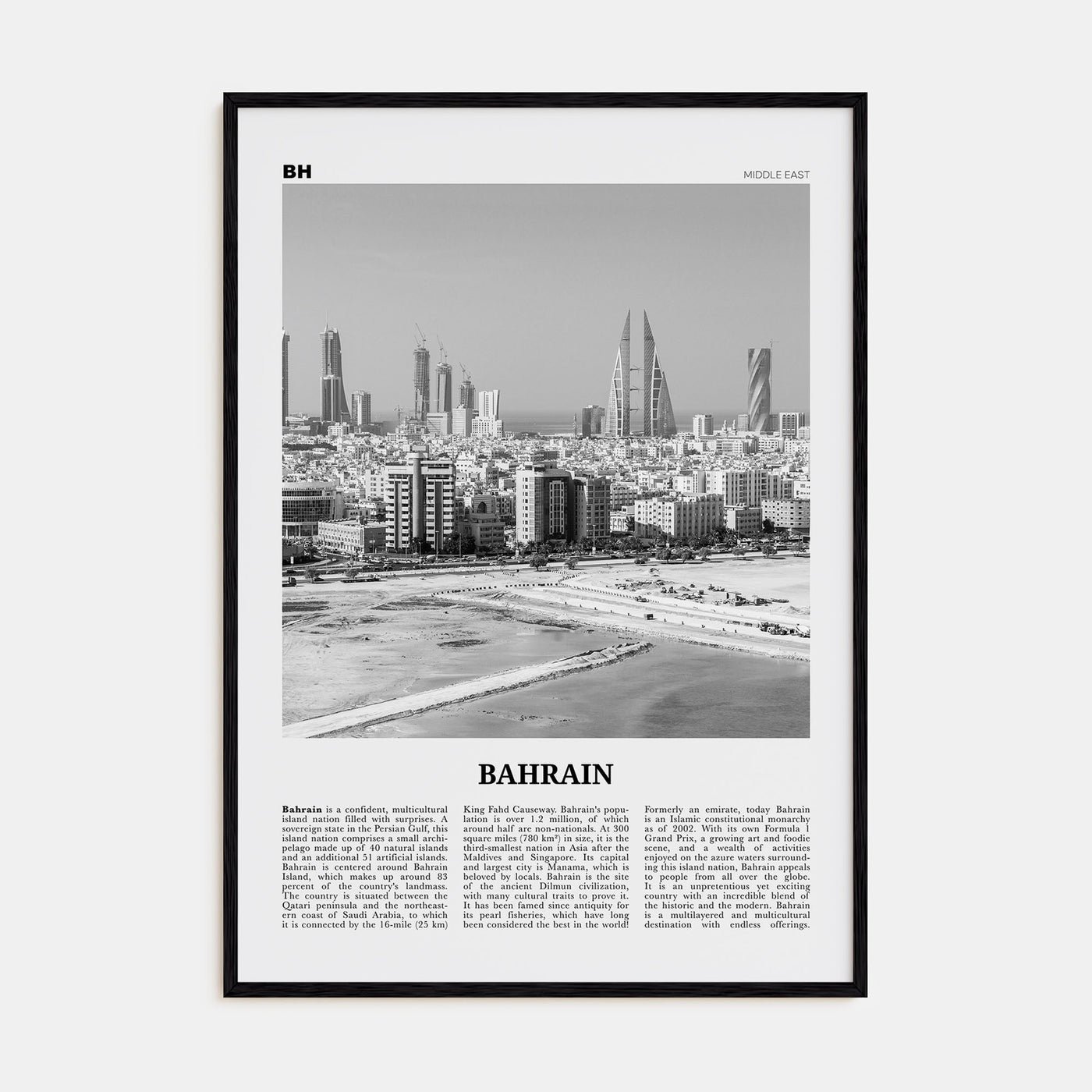 Bahrain Travel B&W Poster