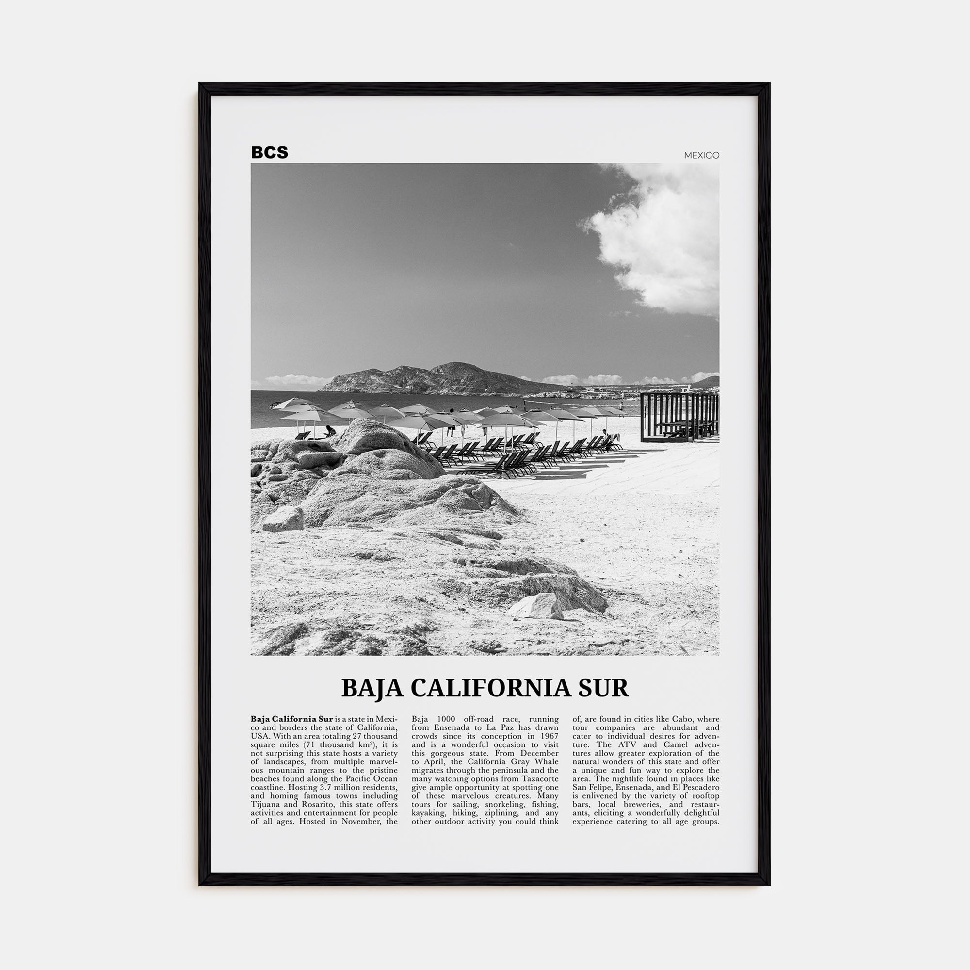Baja California Sur Travel B&W Poster