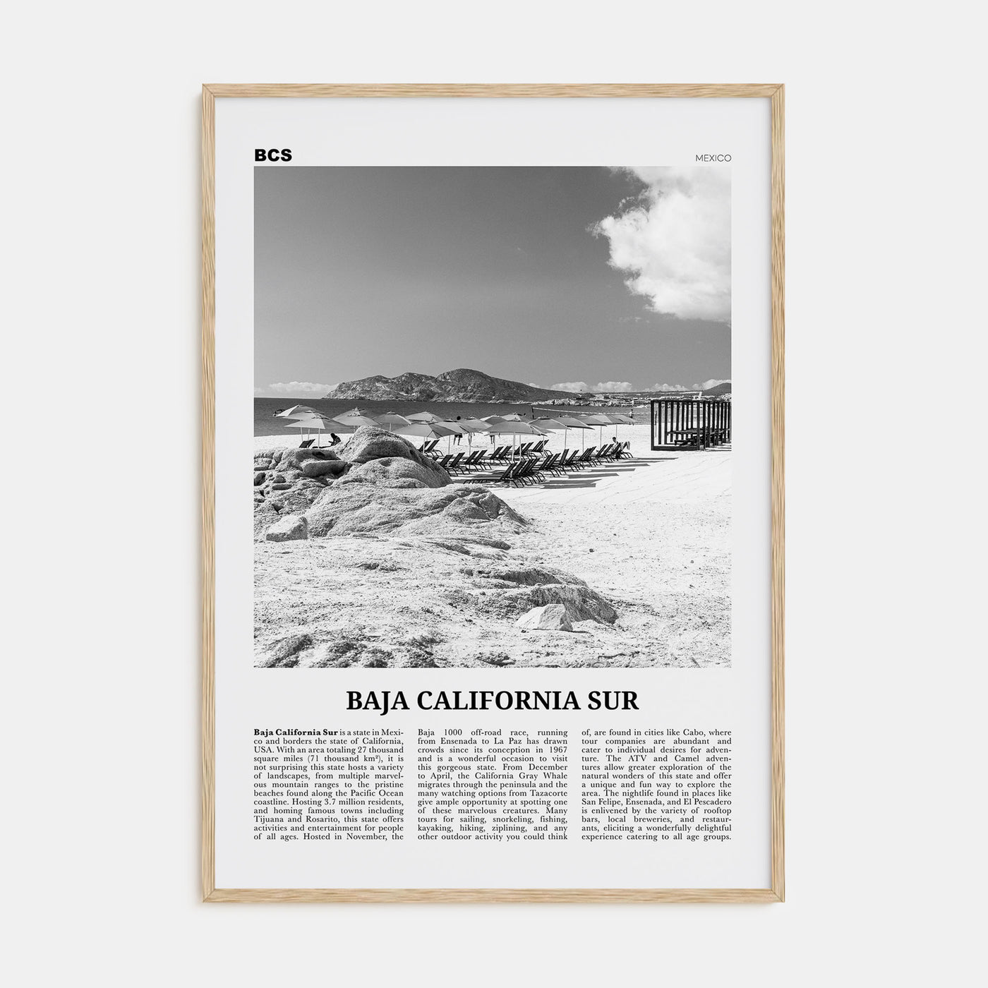Baja California Sur Travel B&W Poster