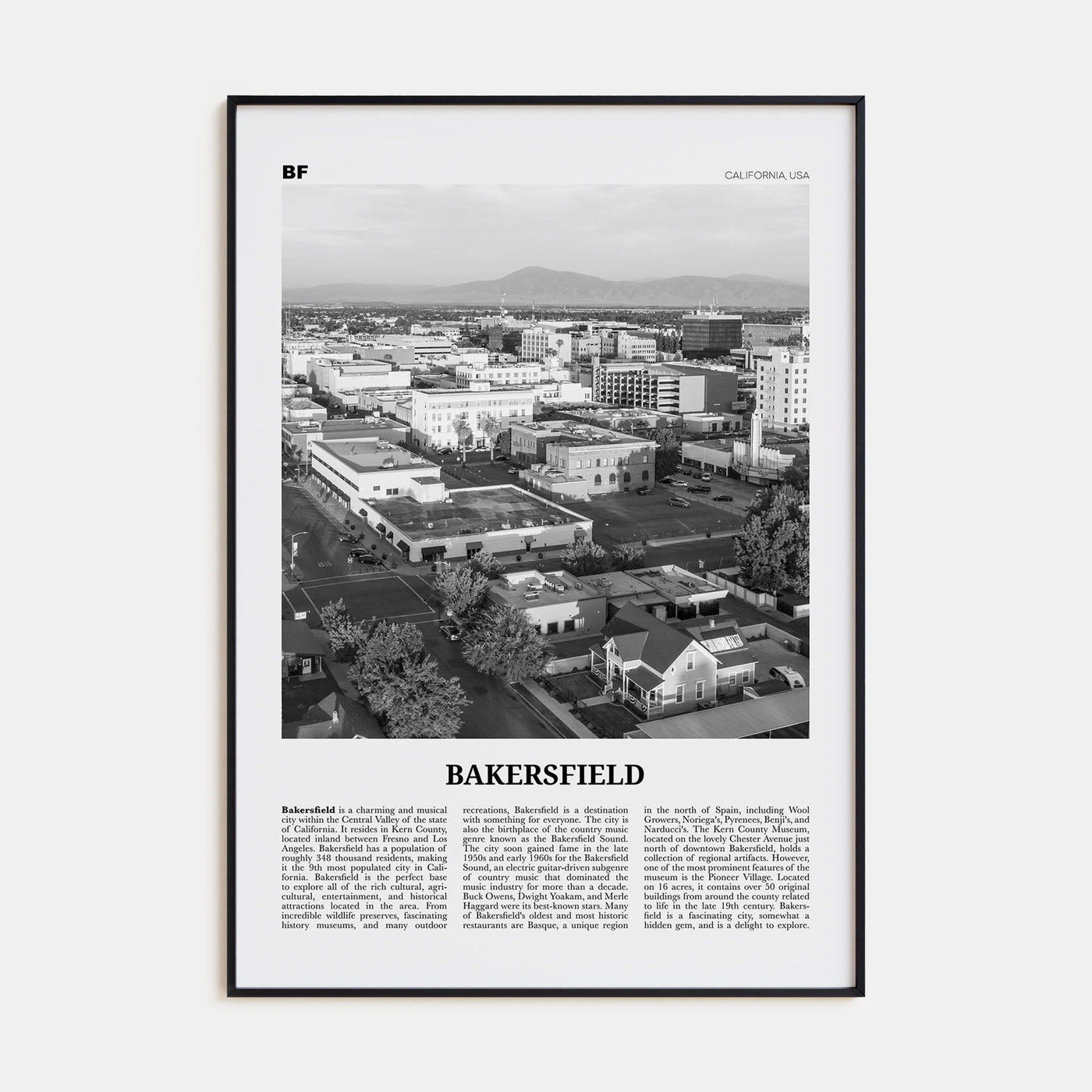 Bakersfield Travel B&W Poster