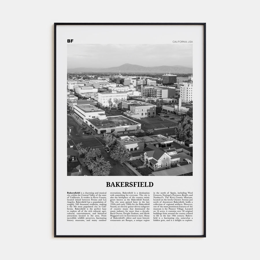 Bakersfield Travel B&W Poster