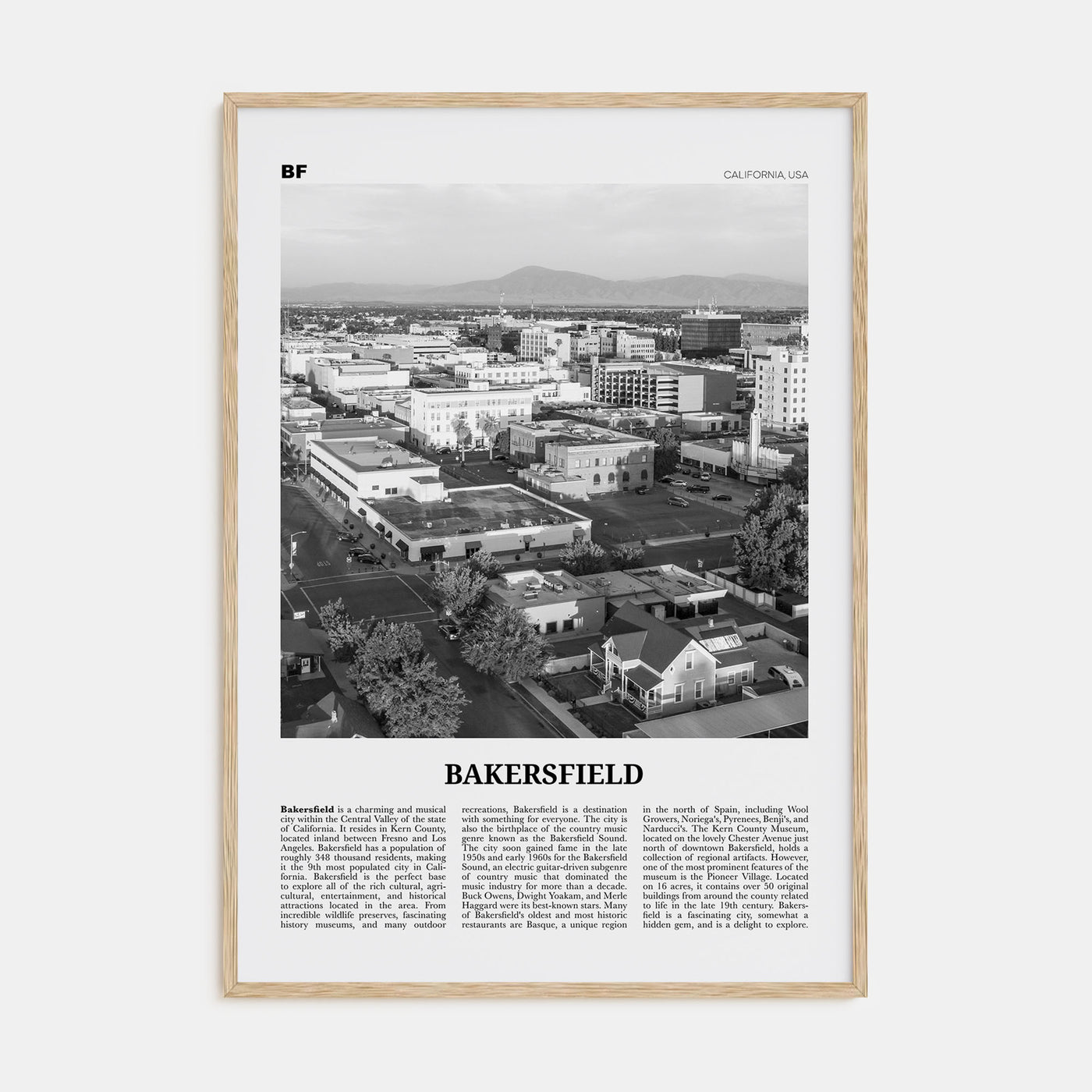 Bakersfield Travel B&W Poster