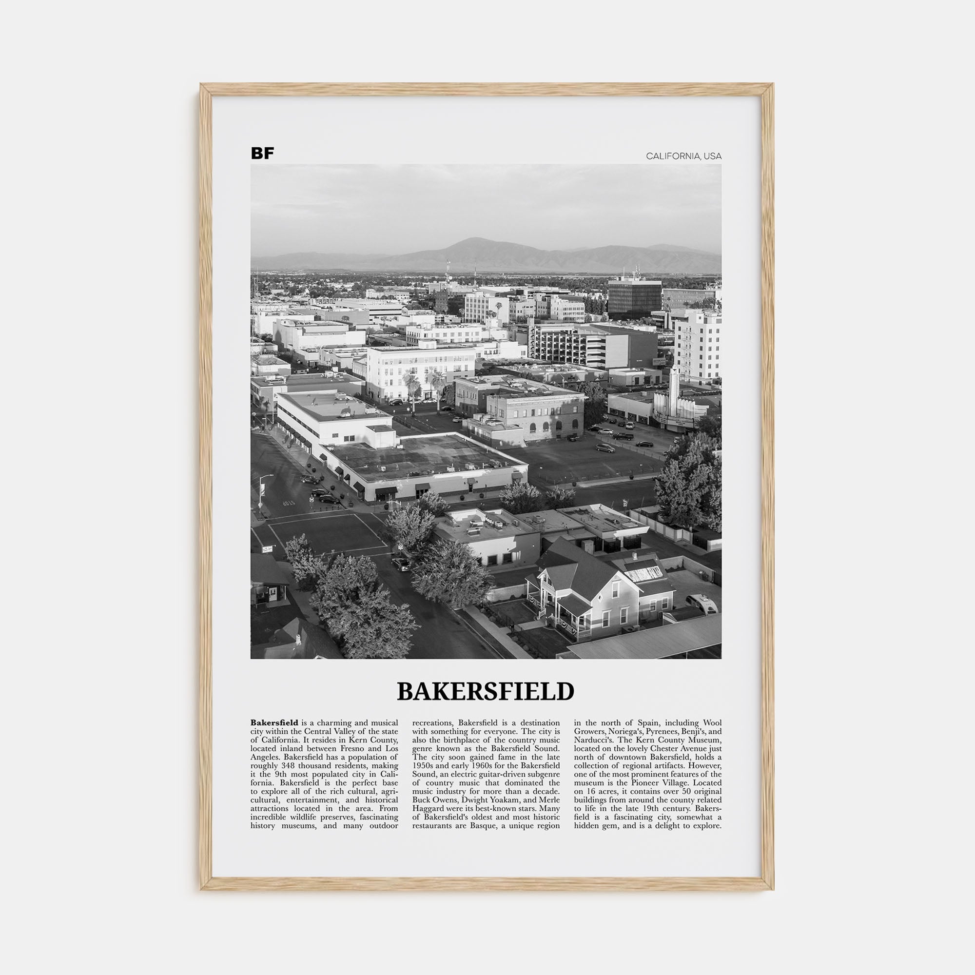 Bakersfield Travel B&W Poster