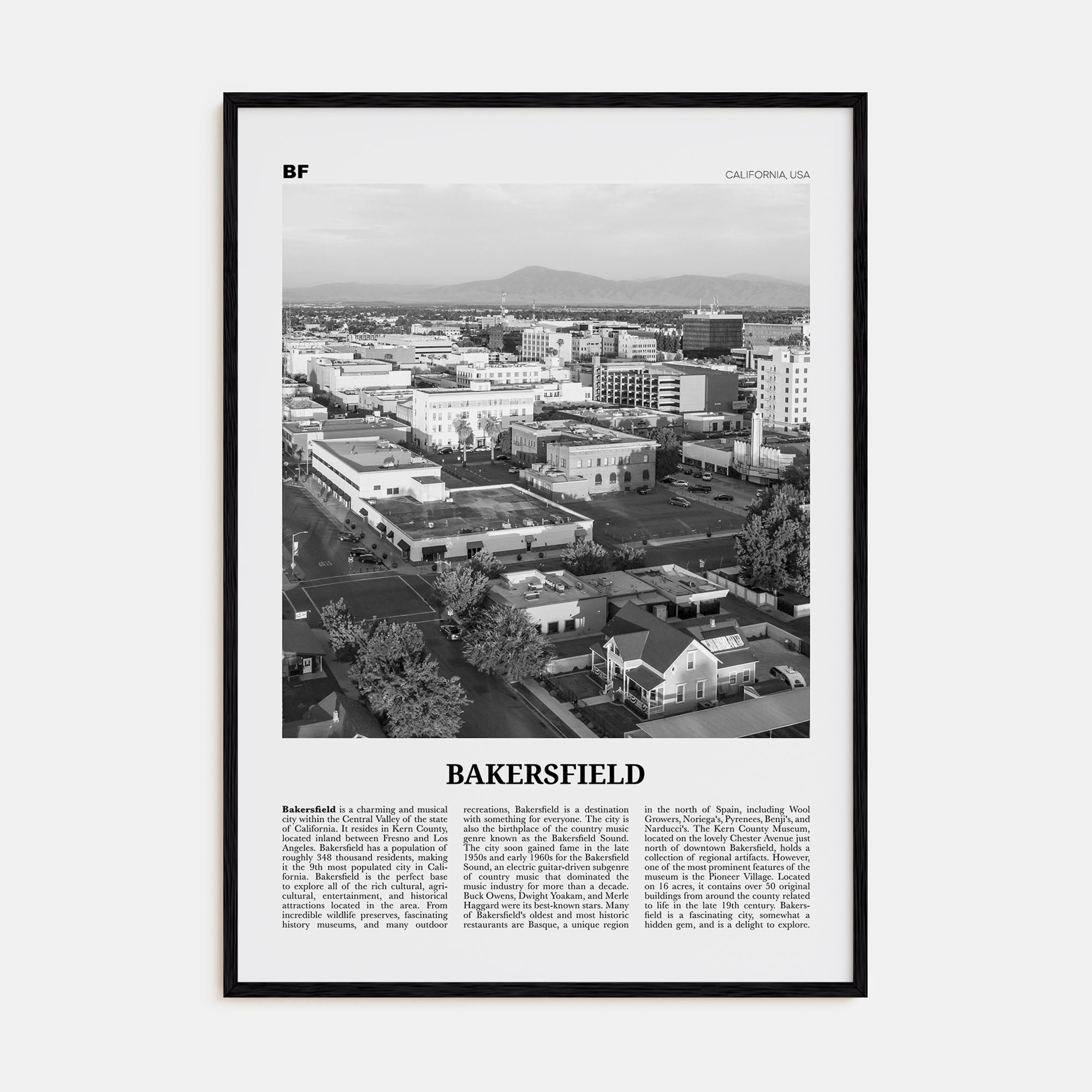 Bakersfield Travel B&W Poster