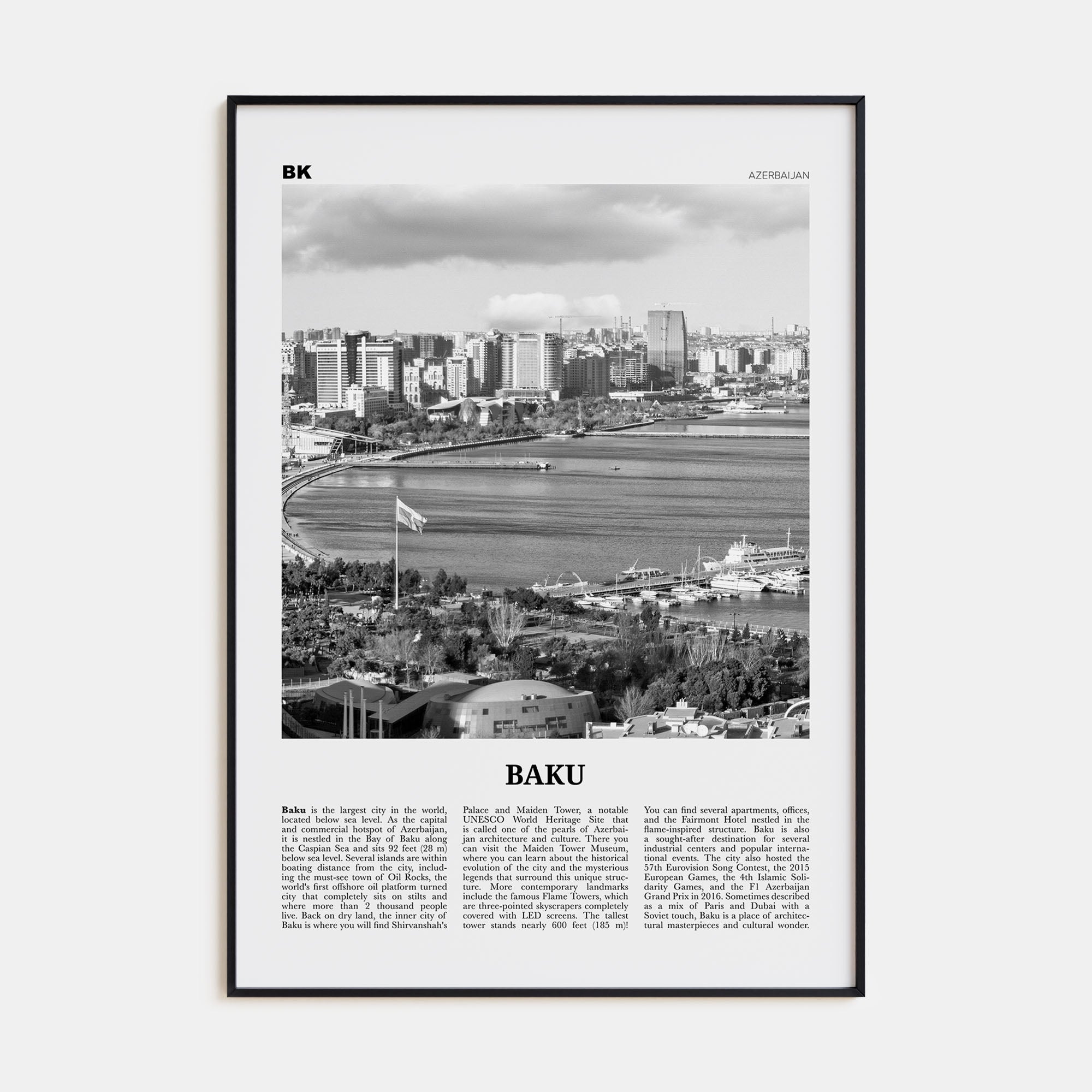 Baku Travel B&W Poster