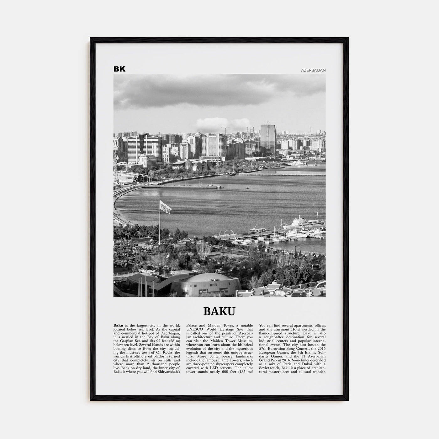 Baku Travel B&W Poster
