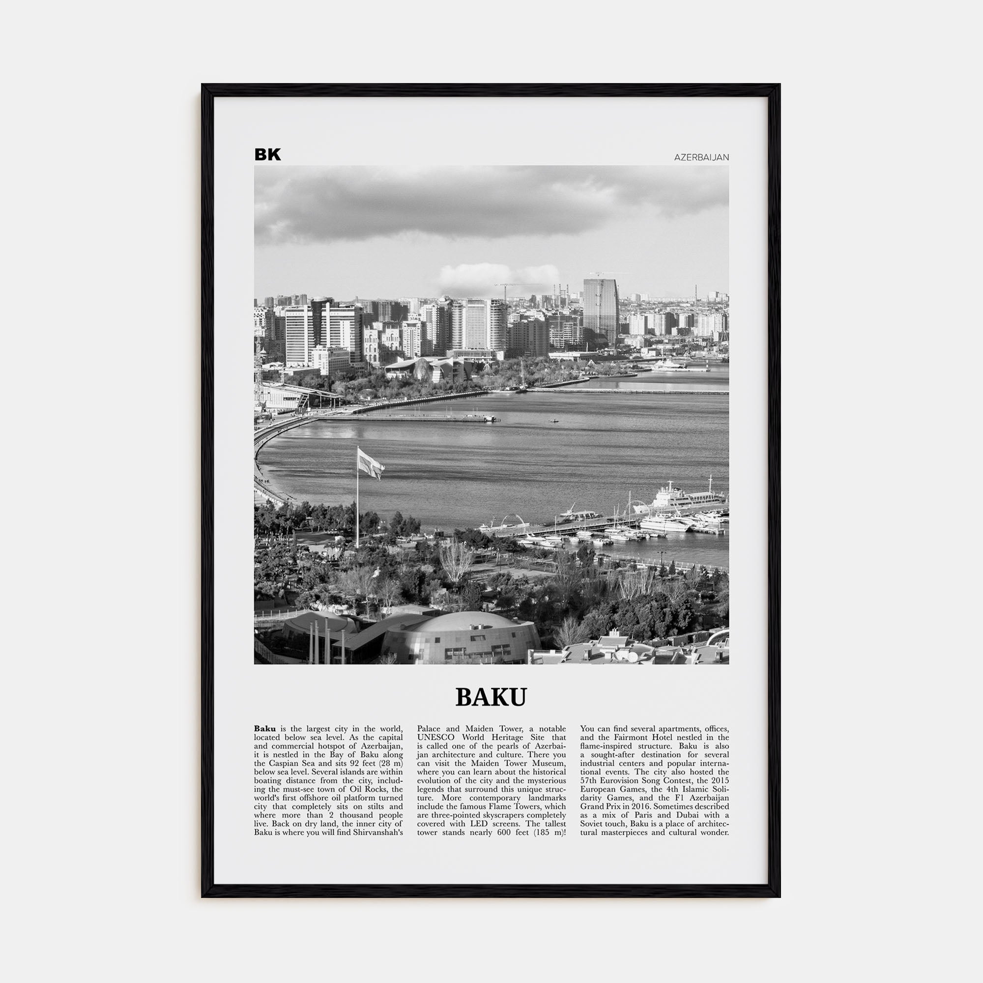 Baku Travel B&W Poster