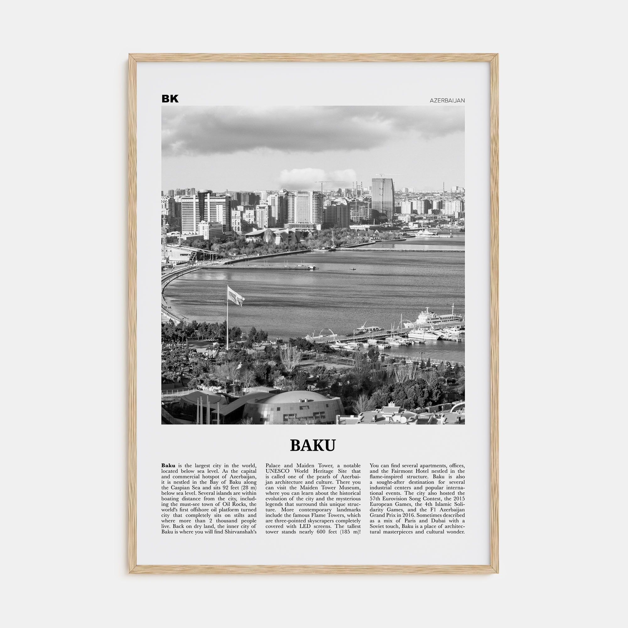 Baku Travel B&W Poster