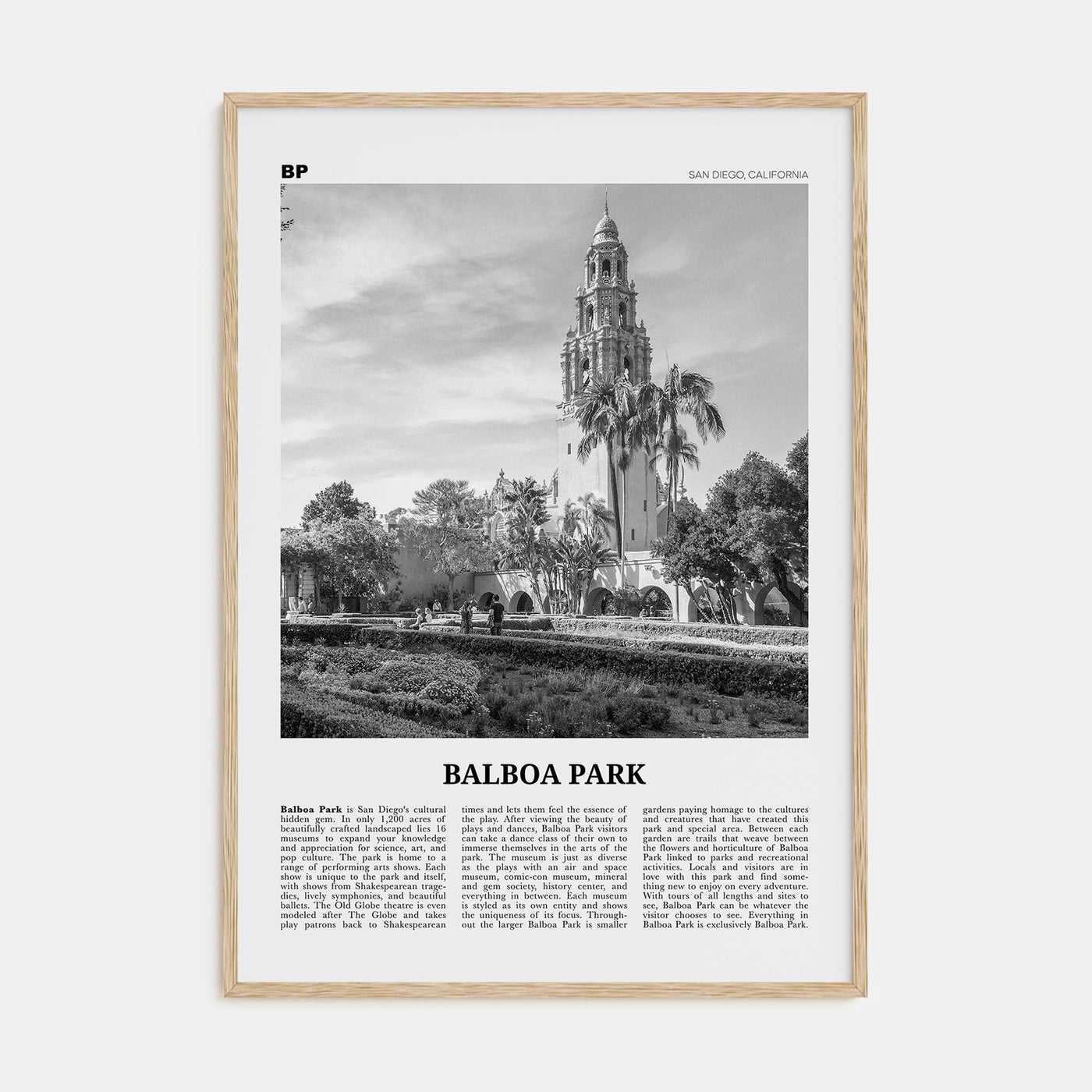 Balboa Park Travel B&W Poster