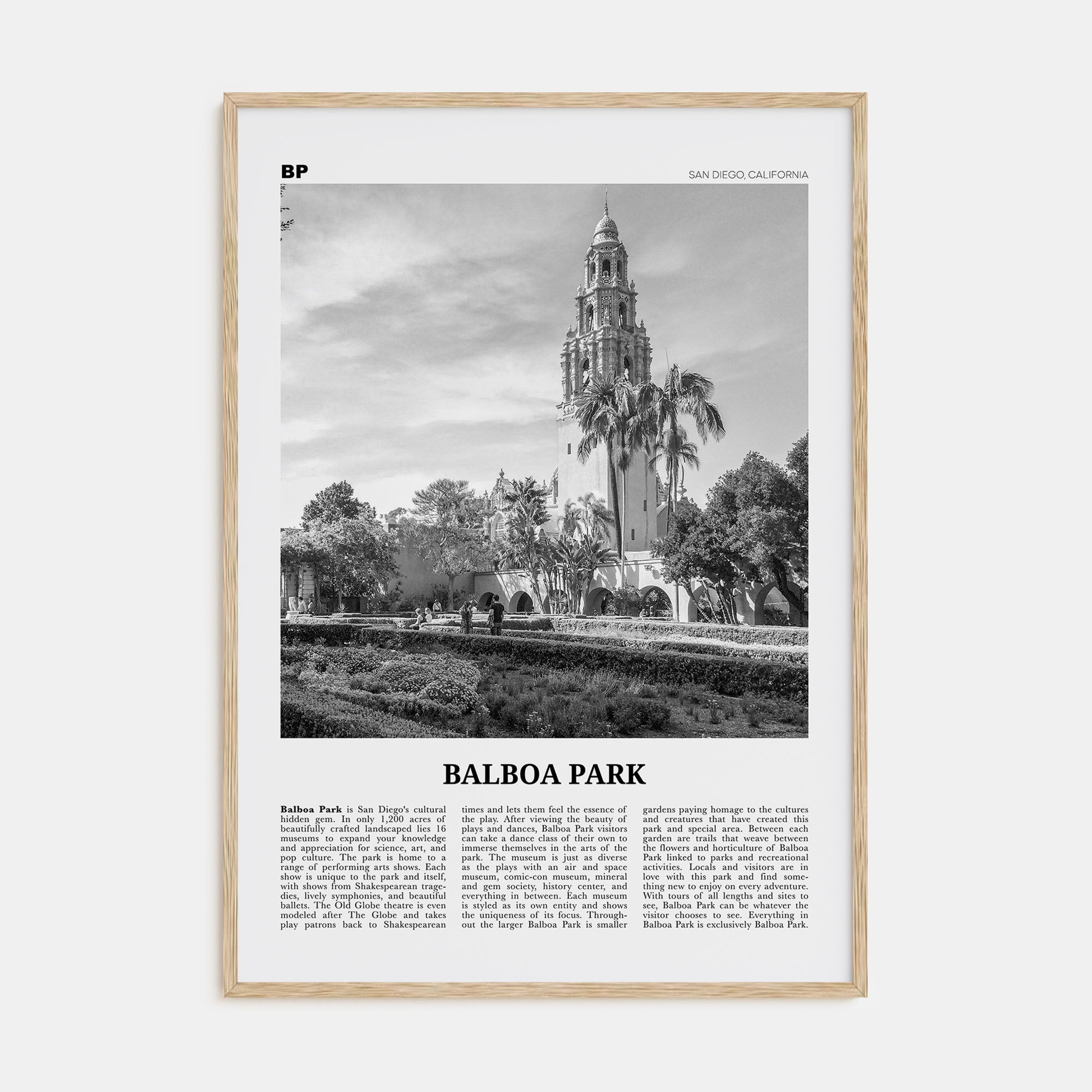 Balboa Park Travel B&W Poster
