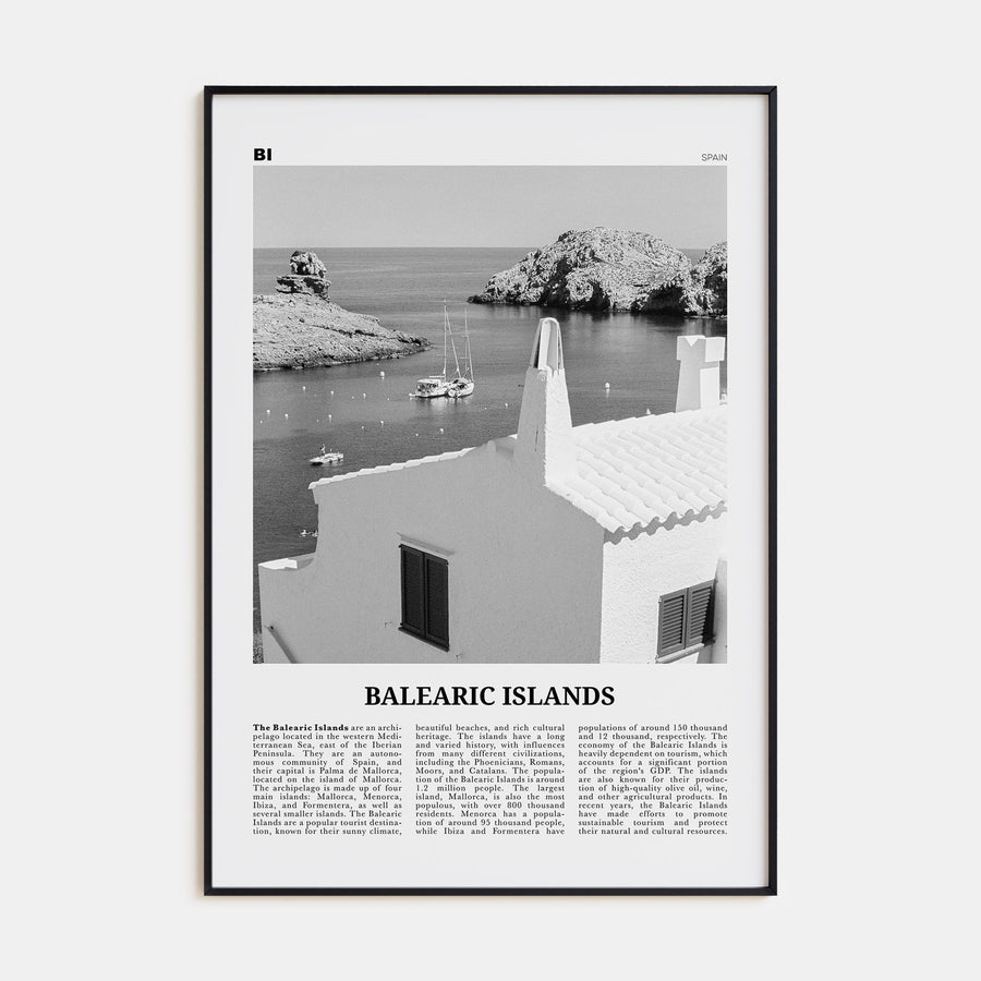 Balearic Islands Travel B&W Poster