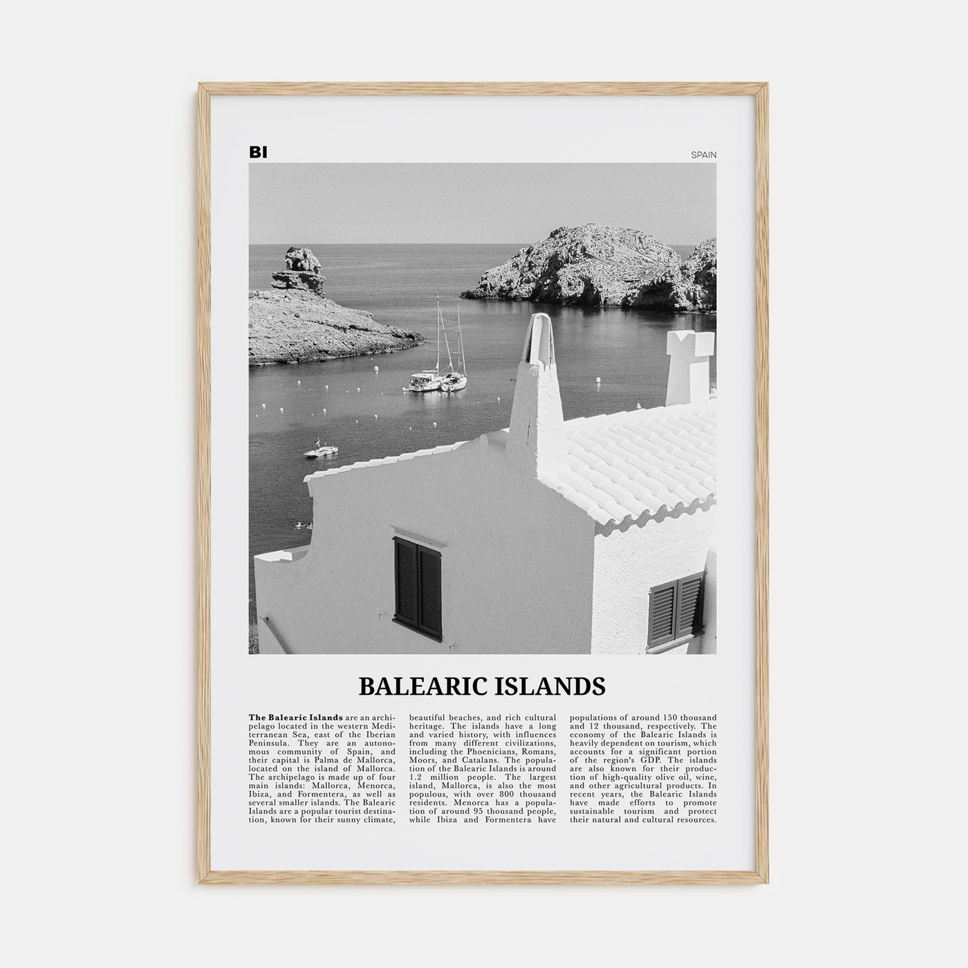 Balearic Islands Travel B&W Poster