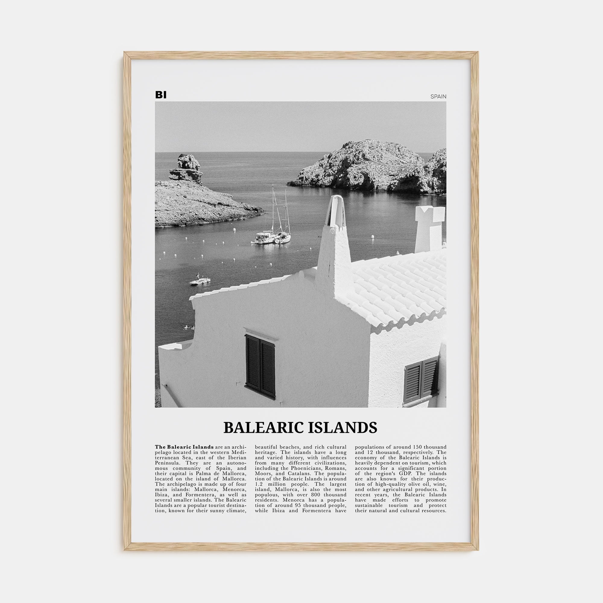 Balearic Islands Travel B&W Poster