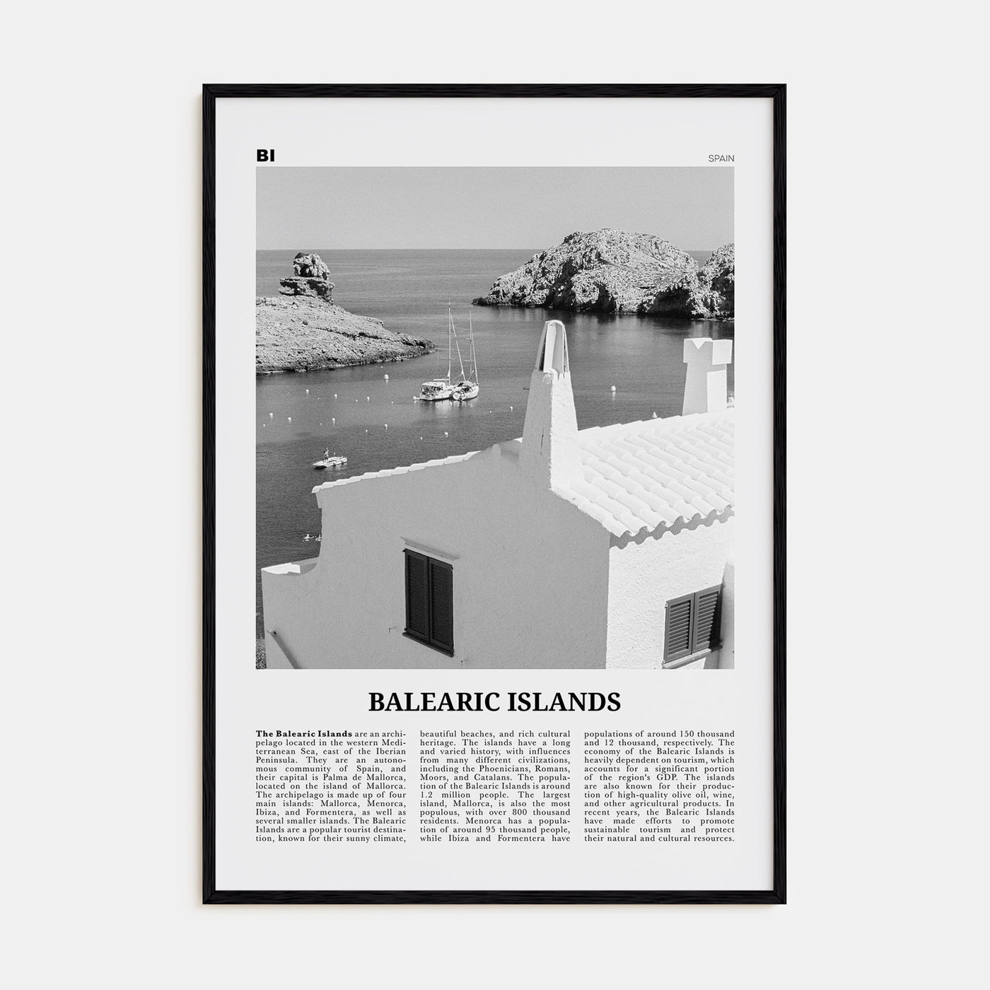 Balearic Islands Travel B&W Poster