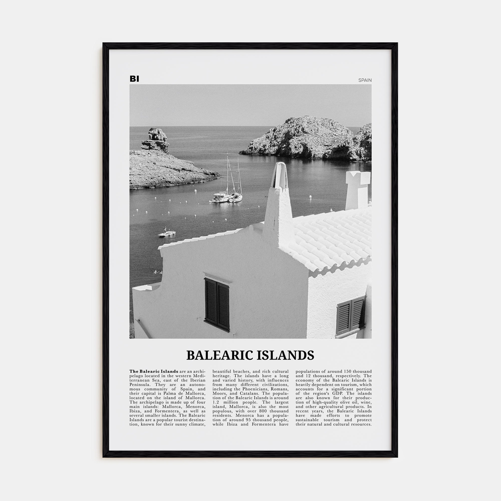 Balearic Islands Travel B&W Poster