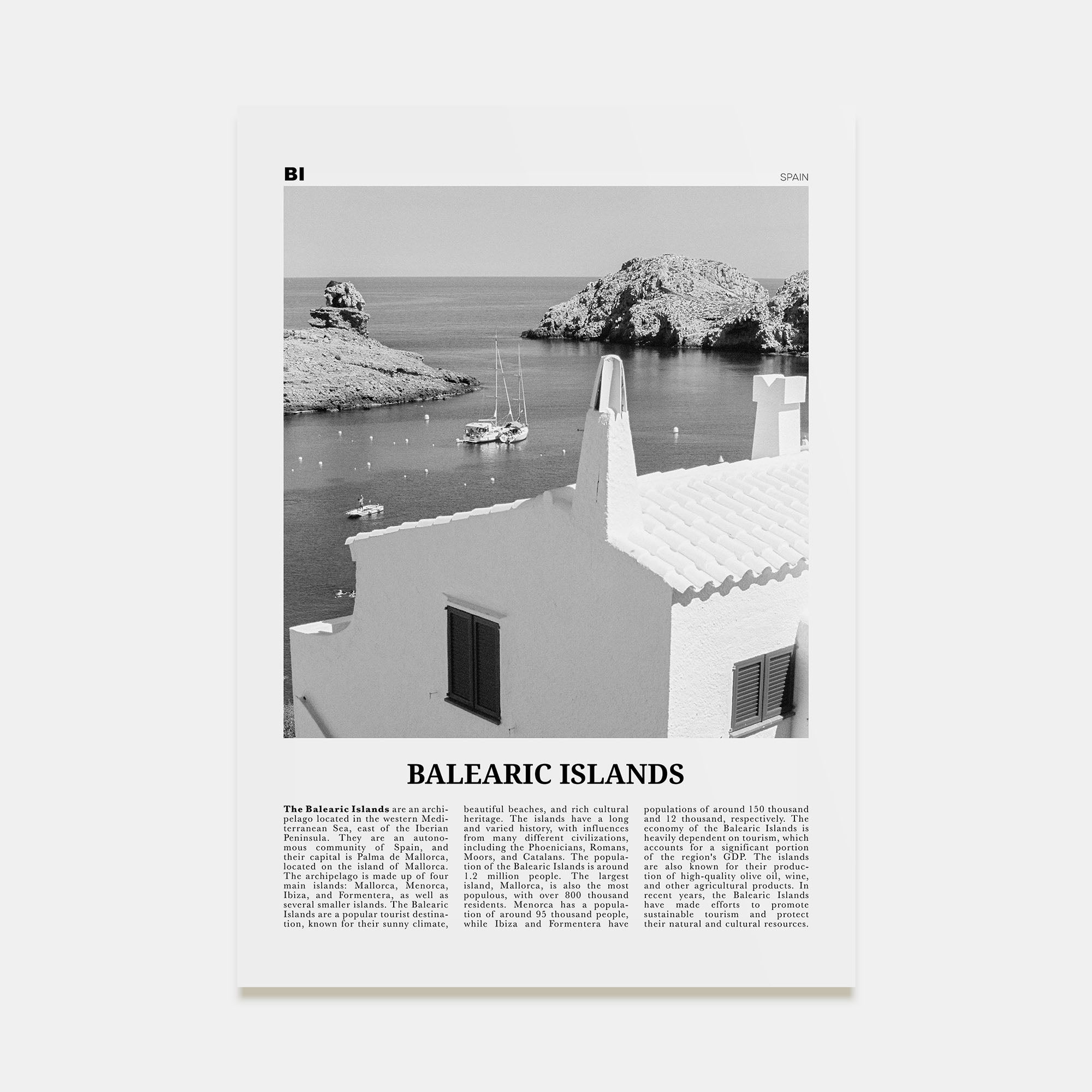 Balearic Islands Travel B&W Poster