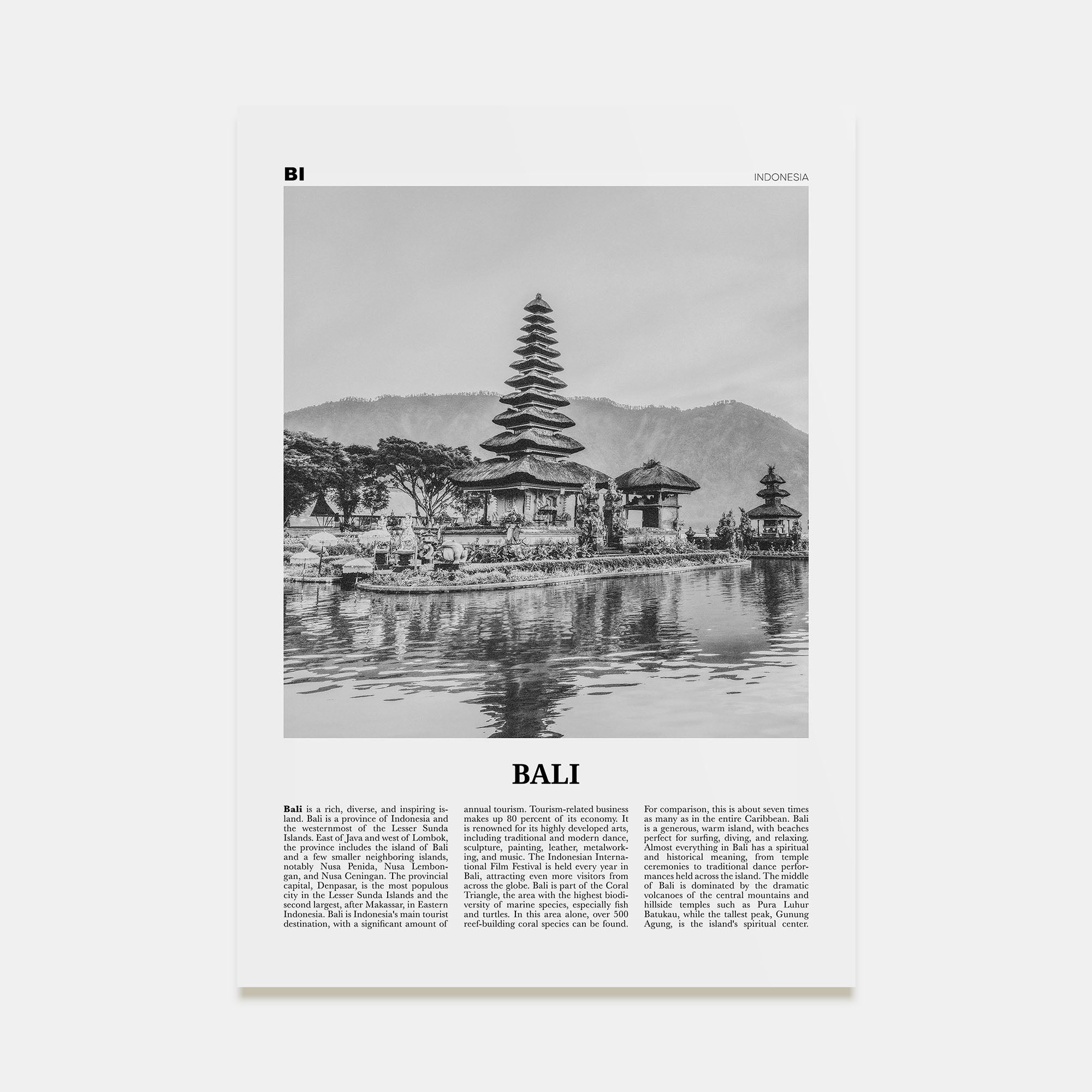 Bali Travel B&W No 2 Poster