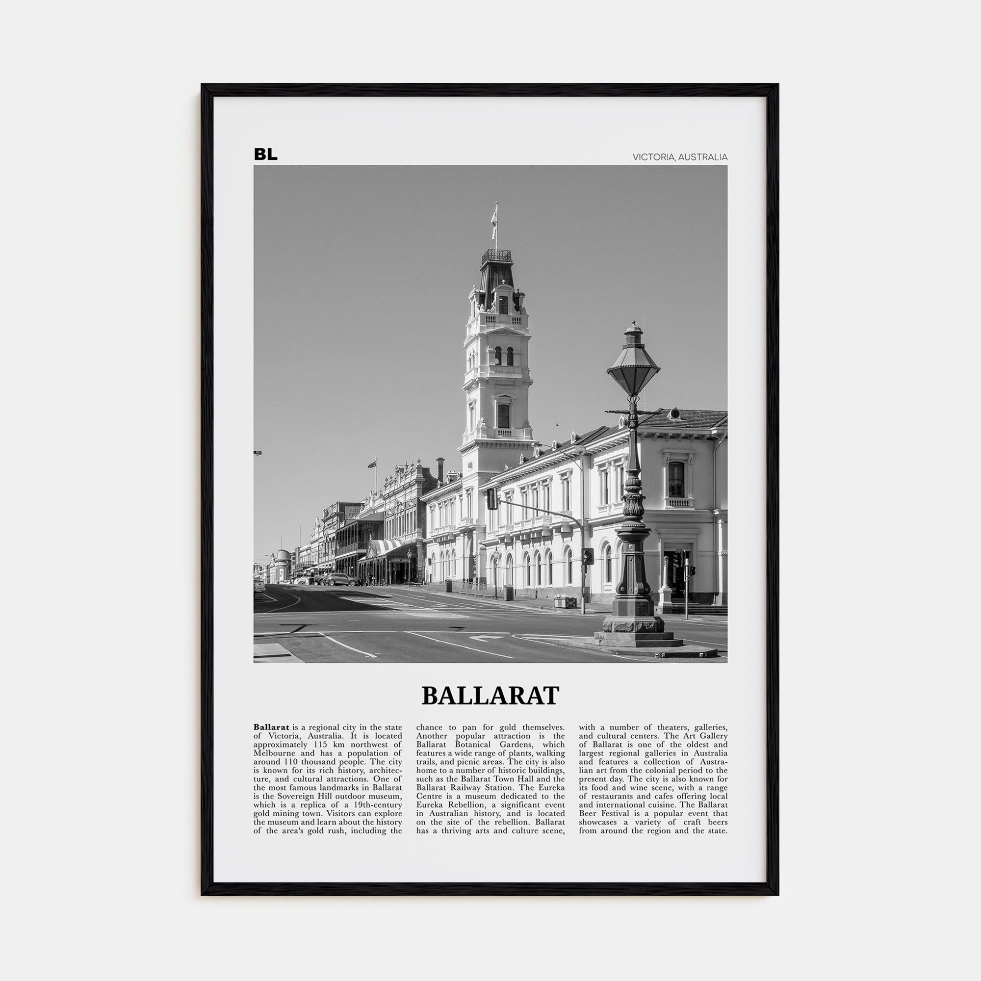 Ballarat Travel B&W Poster