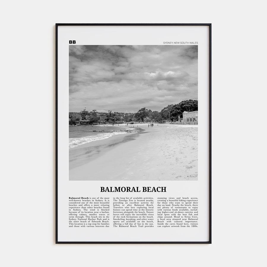 Balmoral Beach Travel B&W Poster